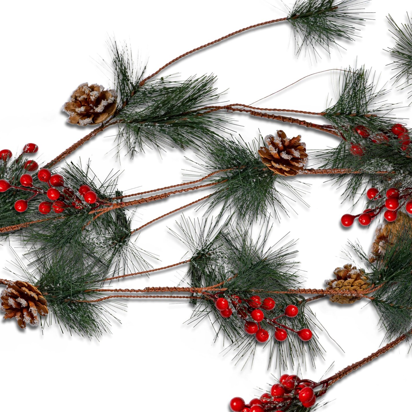 Ornativity Pine and Berries Garland - Pine Needles, Pinecone and Berry Rustic Xmas Holiday Decor Christmas Tree Natural Garland Decorations – 6 Ft (4 Pack)