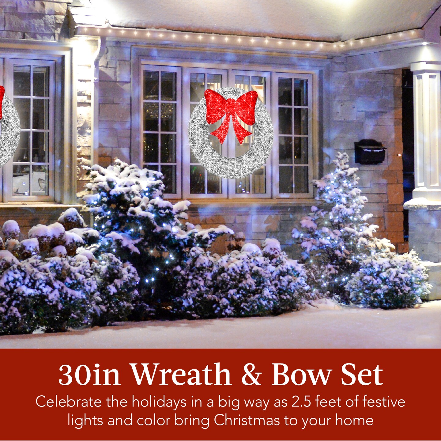 Best Choice Products 30in Pre-Lit Outdoor Christmas Wreath, LED Metal Holiday D&#xE9;cor w/ 100 Lights, Bow