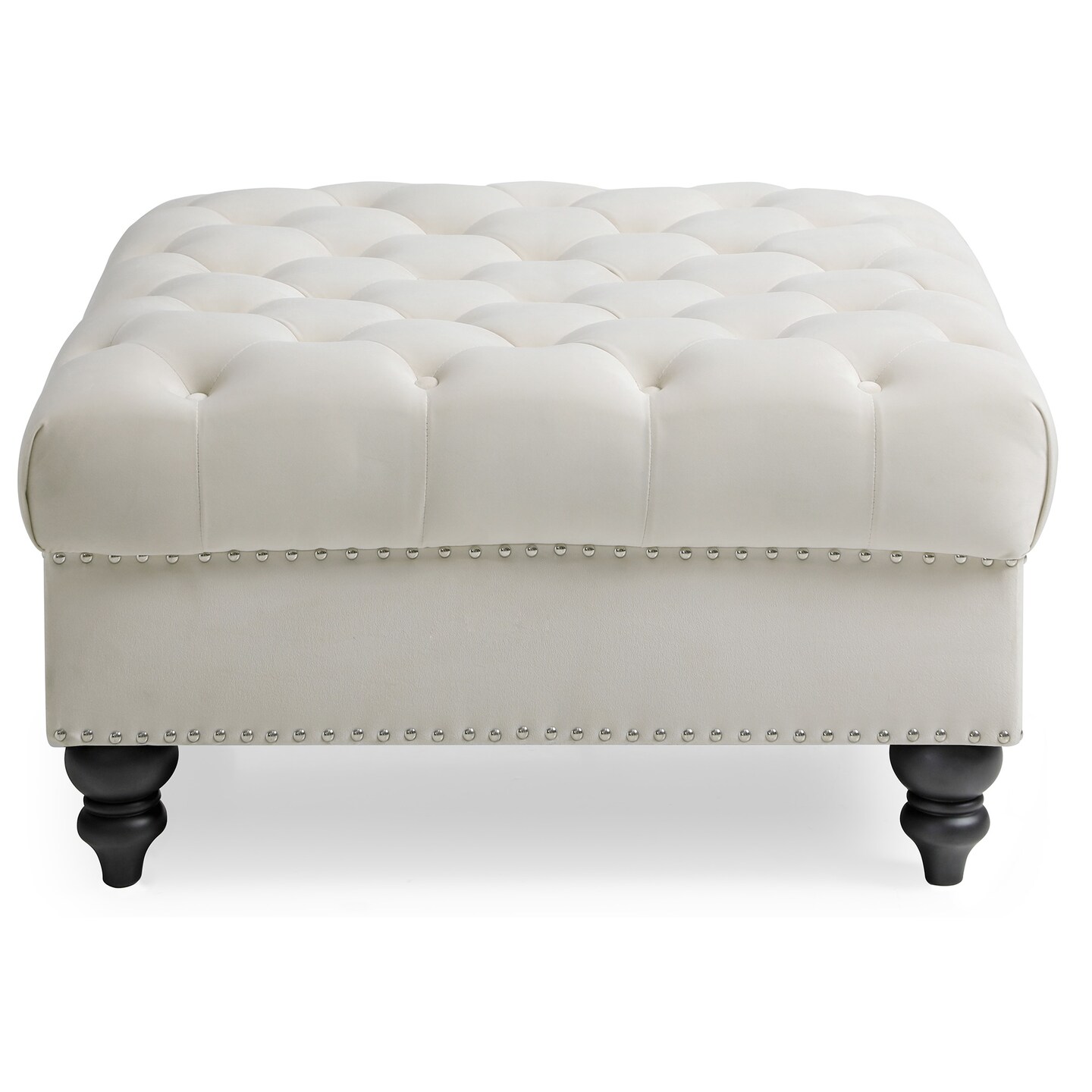 Contemporary Home Living Nailhead Tufted Velvet Ottoman - 35&#x22; - Beige