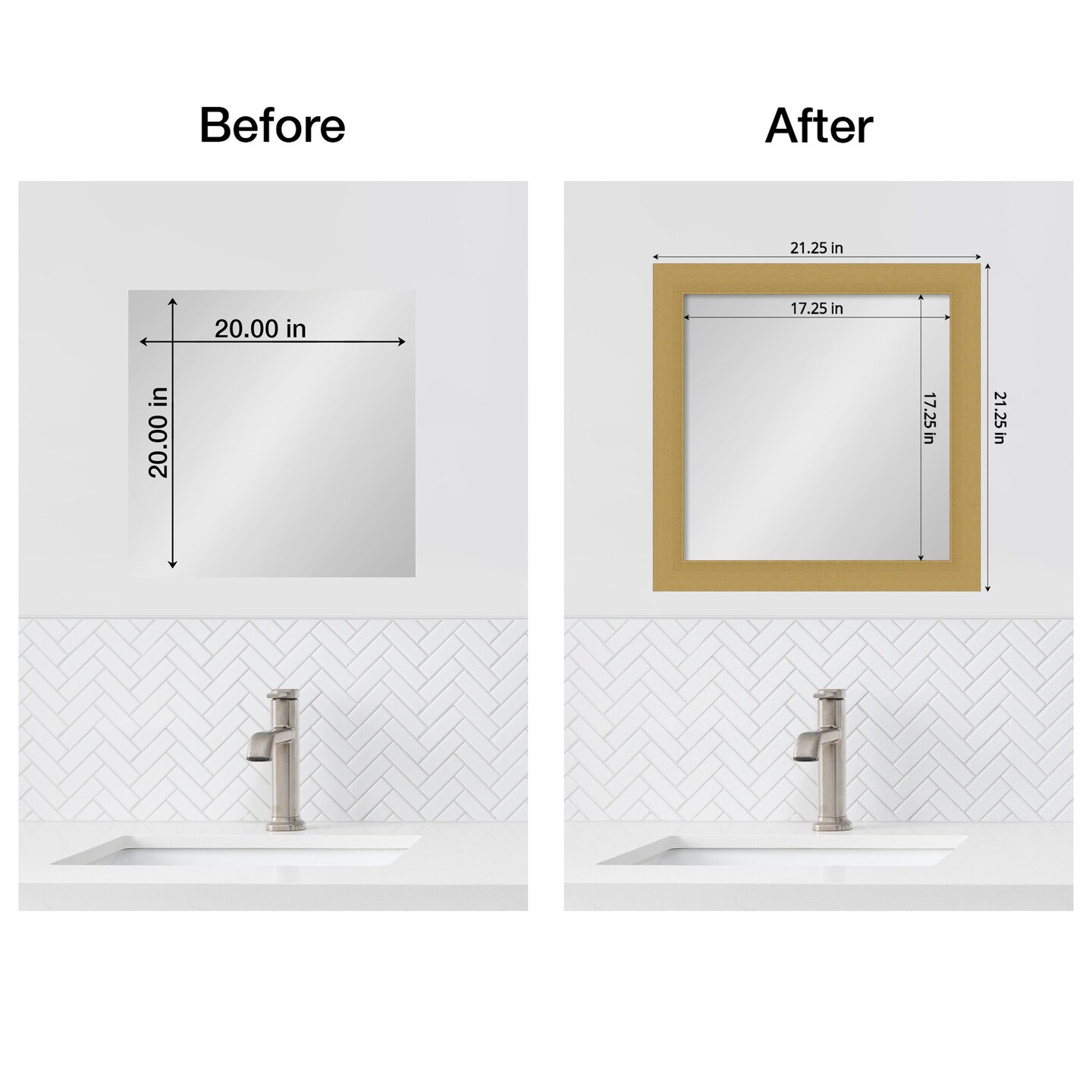 Amanti Art Mirror Makeover Bathroom Mirror Frame Border Kit - Fully Assembled Peel and Stick Frame - Mirror NOT Included - Grace Brushed Gold Trim