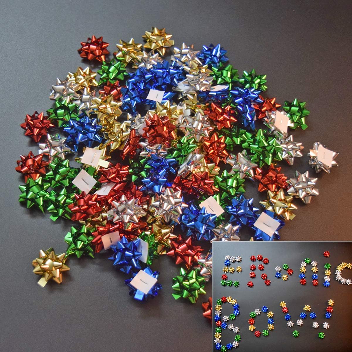 120pcs Mini Gift Bow, 1" Inch Metallic Star Bow Small Tiny Stick On Bows for Present Holiday Christmas Birthday Party Decoration Wrapping 6Color