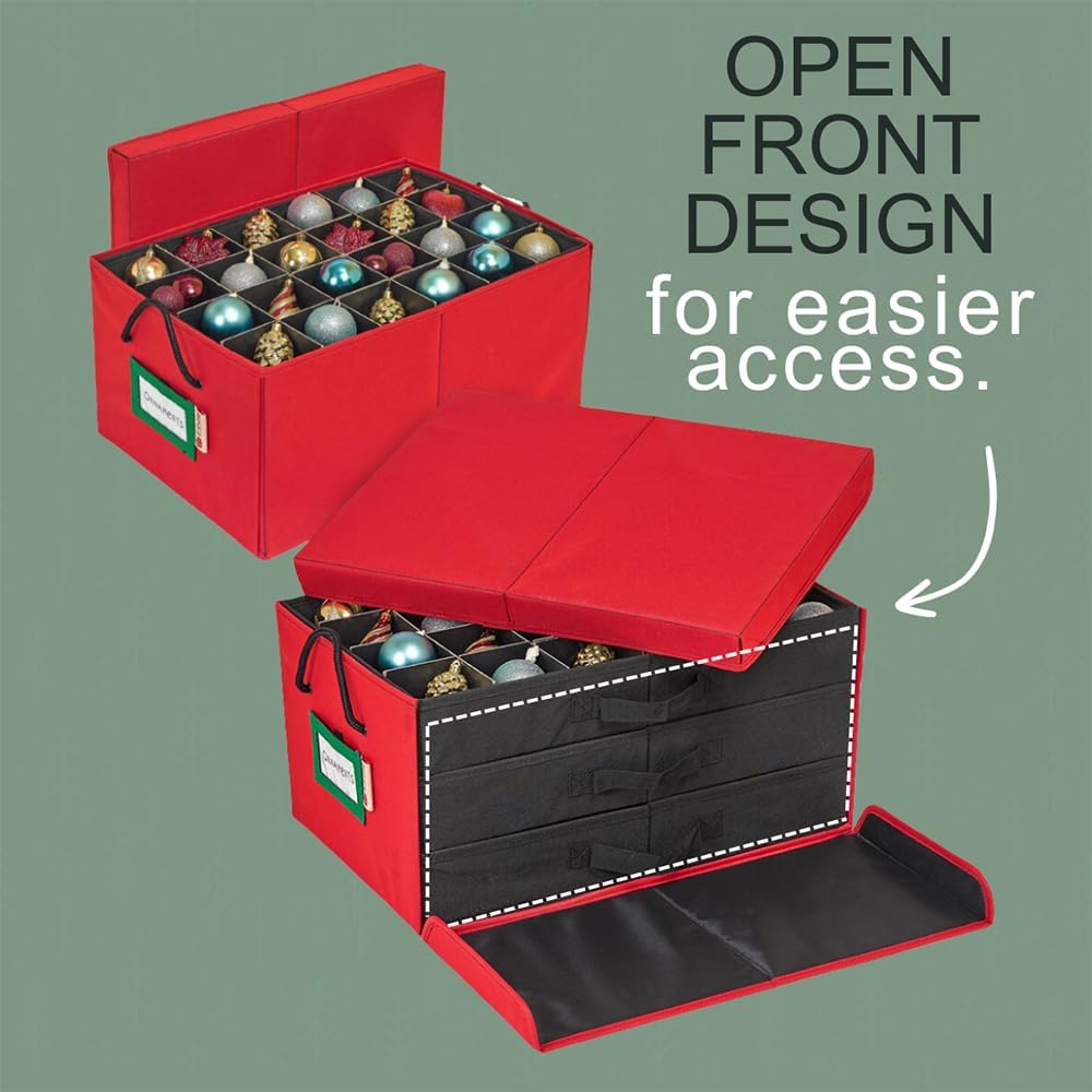 Christmas Ornament Storage Container Box with Dividers - Stores up to 72-3&#x22; Ornaments - Large Christmas Ball Storage Container Bins with 3 Removable Trays with Separators.