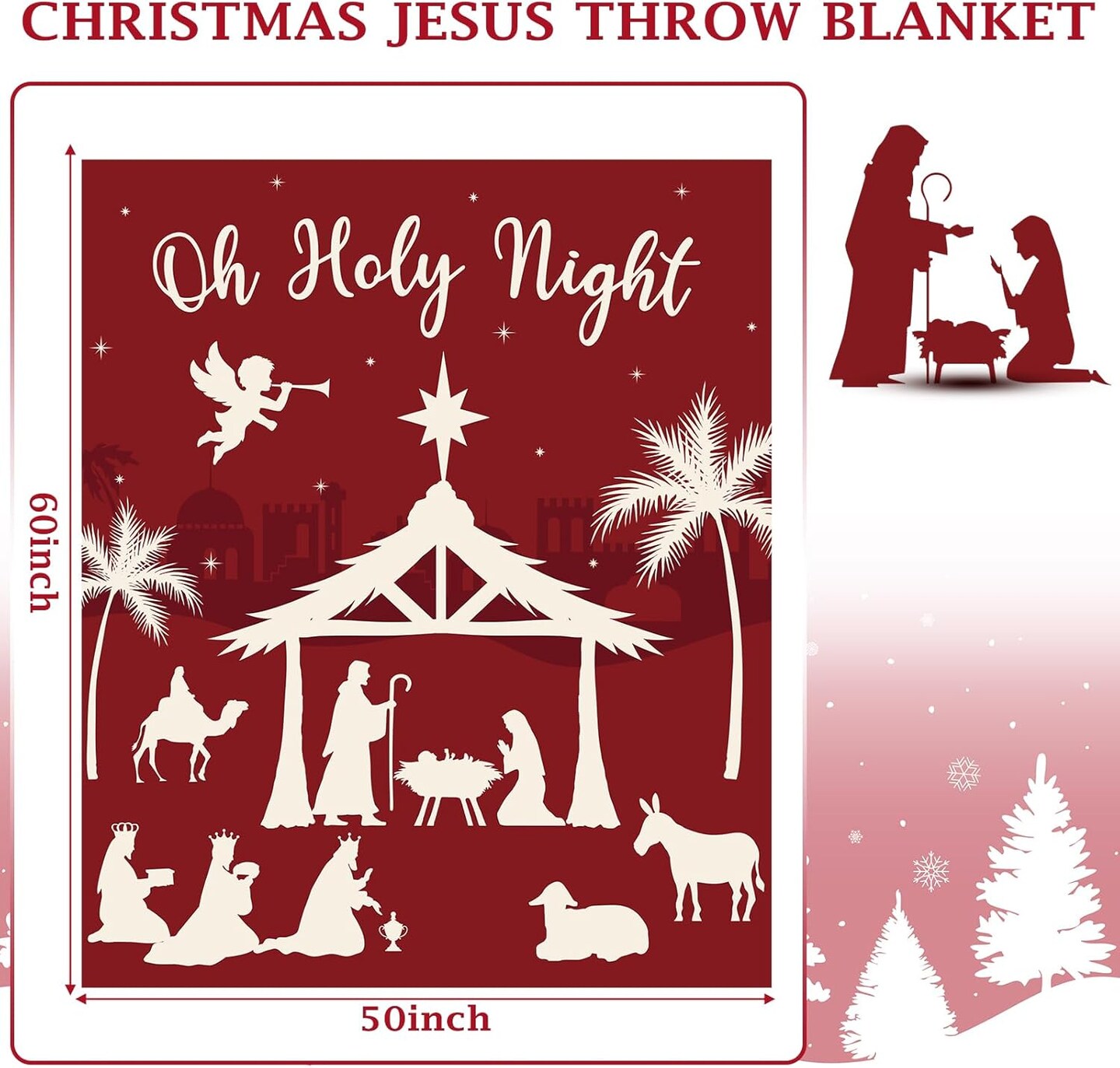 Christmas Jesus Throw Blanket Christian Gifts for Women 50 x 60 Christmas Flannel Blanket Religious Warm Throw Blanket Printed Cozy Throws for Winter Bedding Couch Gifts for Women(Oh Holy Night)