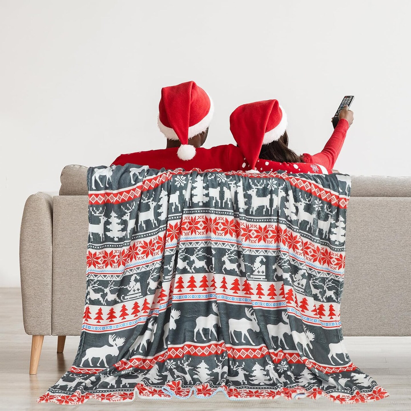 9 Pcs Christmas Throw Blankets Bulk Soft Christmas Fleece Blanket Reindeer Santa Snowman Snowflake Plaid Holiday Printed Xmas Flannel Blanket for Warm Winter Bedding, Couch and Gift 50&#x22; x 60&#x22;