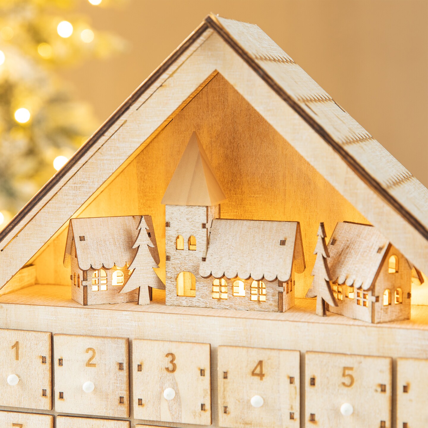 15.25&#x22;H Wooden LED Farmhouse Advent Calendar D&#xE9;cor