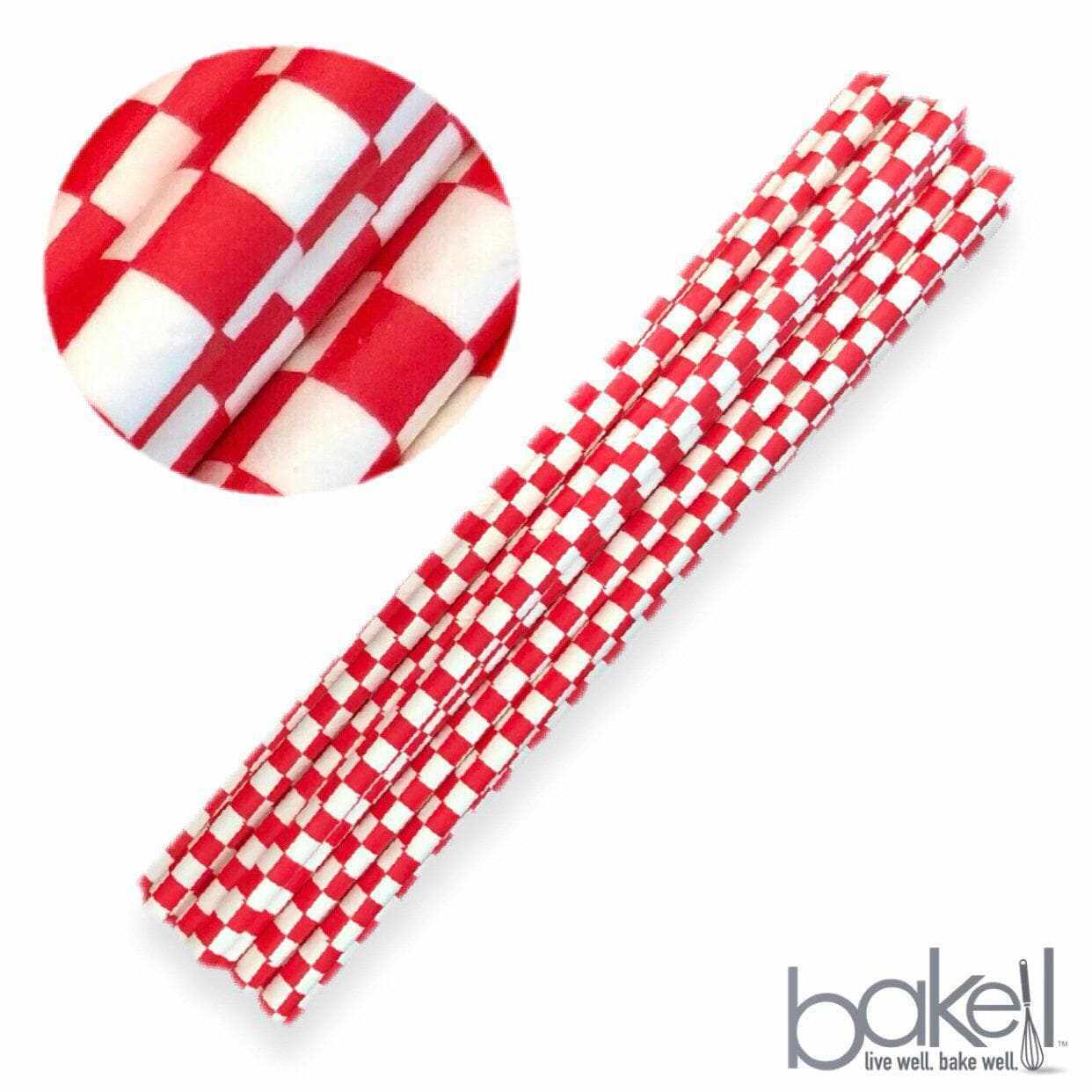 Red and White Checker Print Cake Pop Party Straws