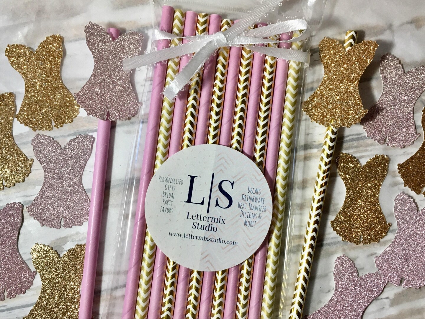 Blush and Gold Paper Straws, Bridal shower decor product 3