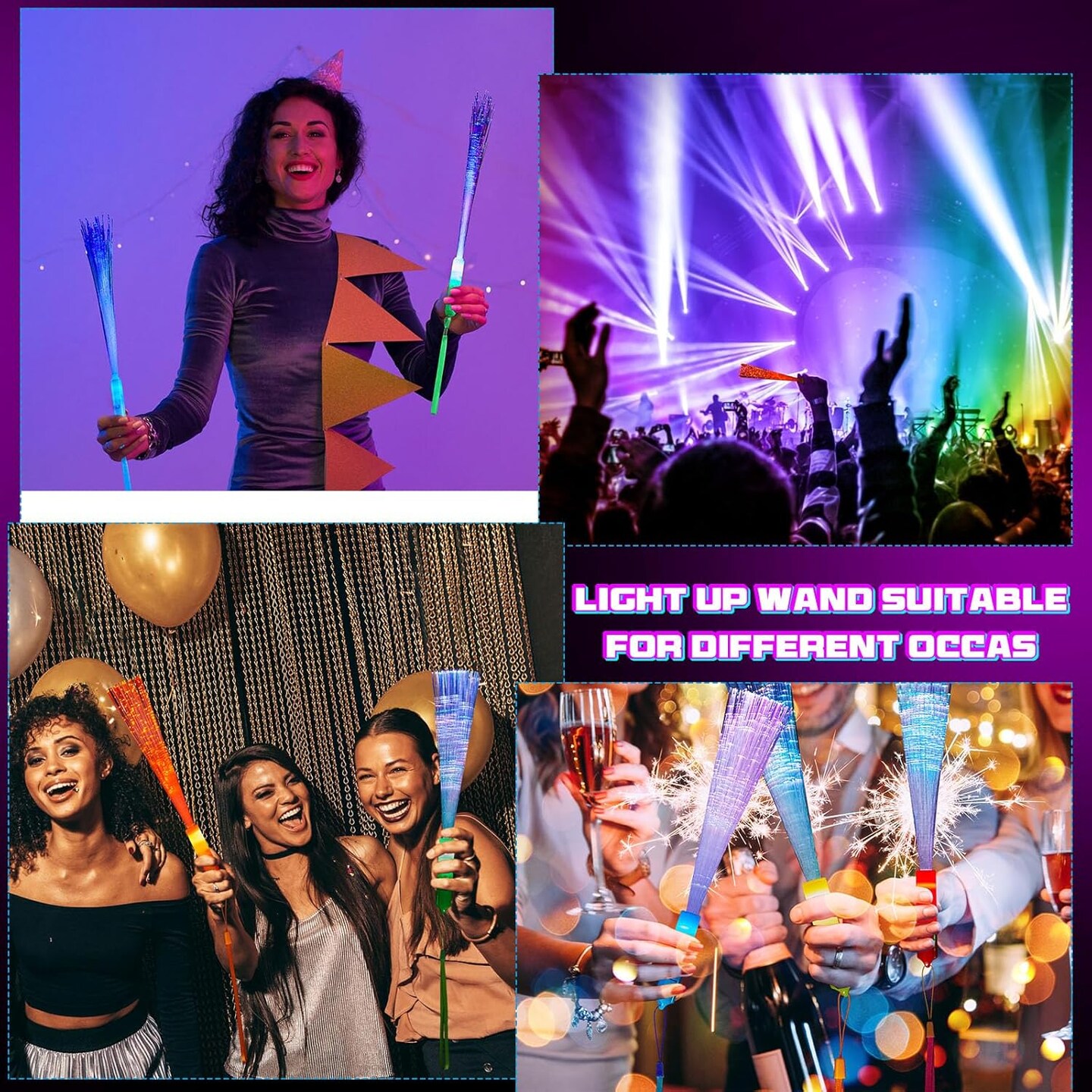 10 Pieces Fiber Optic Wand Light up Glow Stick LED Colorful Flashing Wands for Party Favors(Vivid Color)