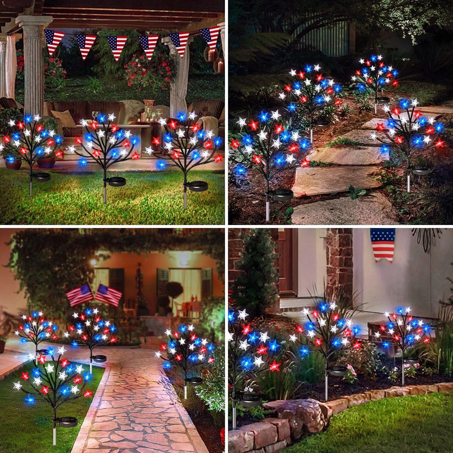 4th of July Solar Star Tree Lights Decorations Outdoor, Waterproof Red White and Blue Lights for Fourth of July Decor, Patriotic Decorations for Garden Yard Pathway Patio (2)