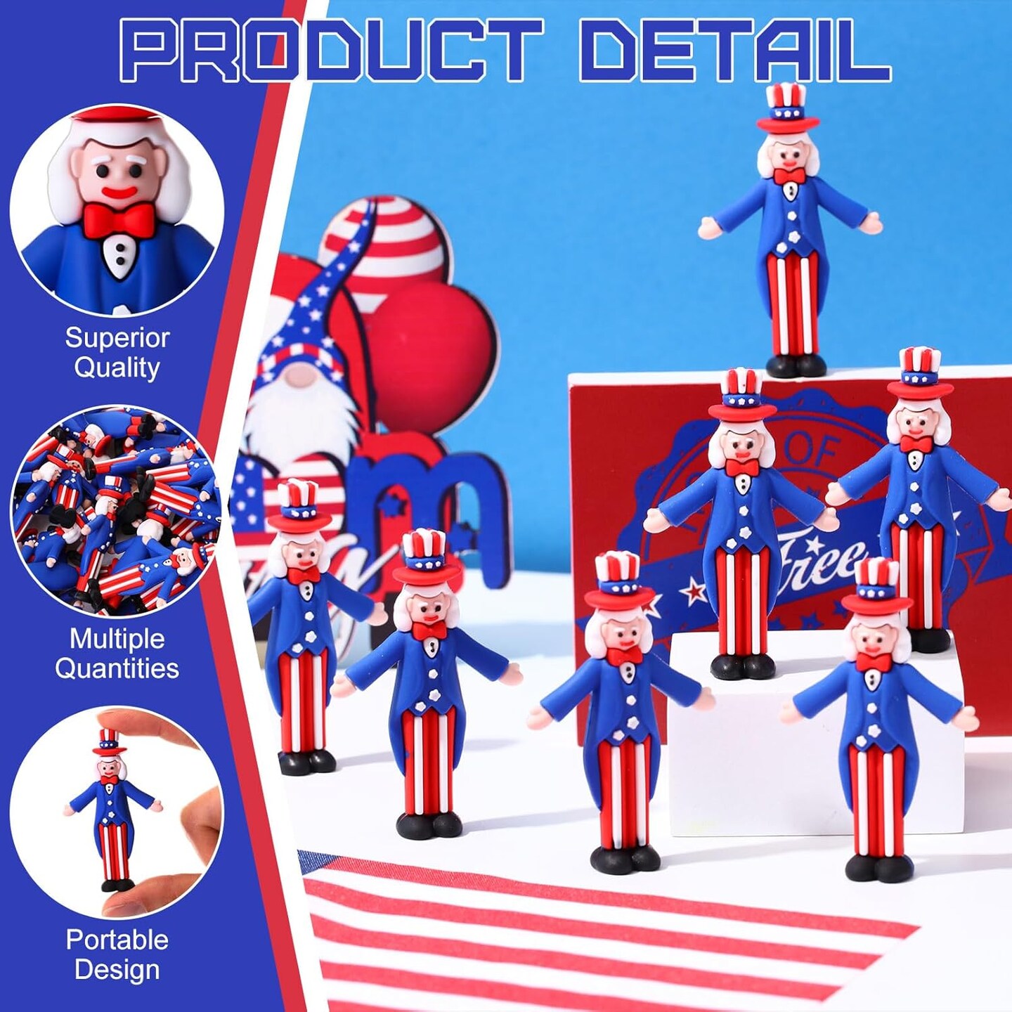 25 Pcs Patriotic Uncle Sam Figurines Mini Tiny Uncle Sam Garden Statue Figures Memorial Day Independence Day Table Decorations 4th of July Tiered Tray Tabletop Decor for Dining Room Home