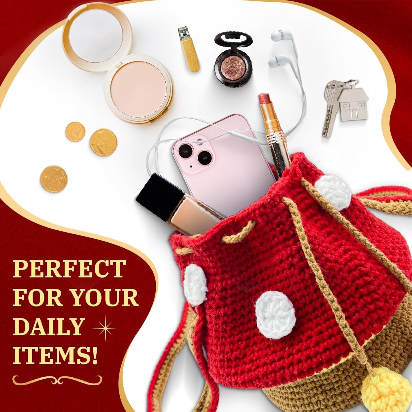 Beginner Crochet Kit with Step-by-Step Video Tutorials – Cute Mushroom Crossbody Purse, Starter Crochet & Knitting Set for Women