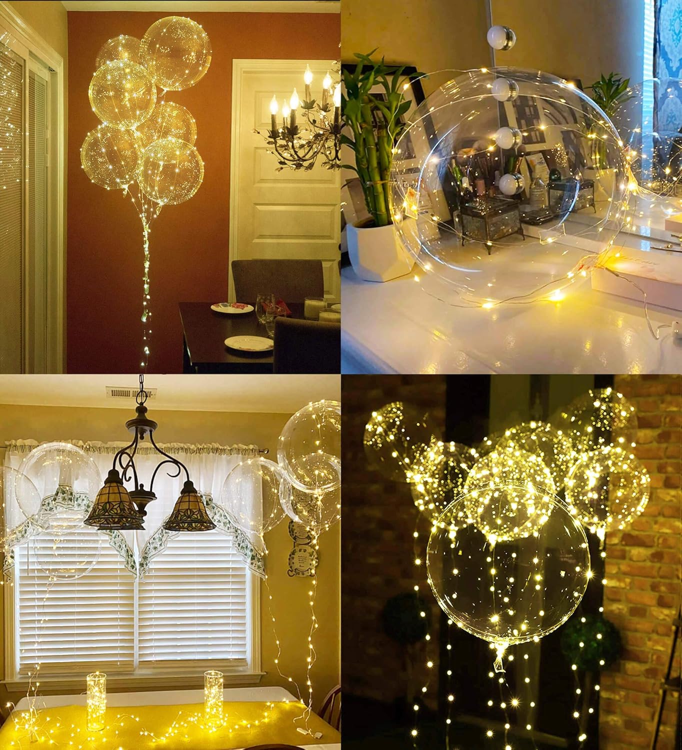 LED Light Up Balloons 10 Pack, 20 Inches Clear Helium Bobo, Glow Bubble With String Lights for Valentines Day Halloween Christmas Wedding Birthday Party Decoration