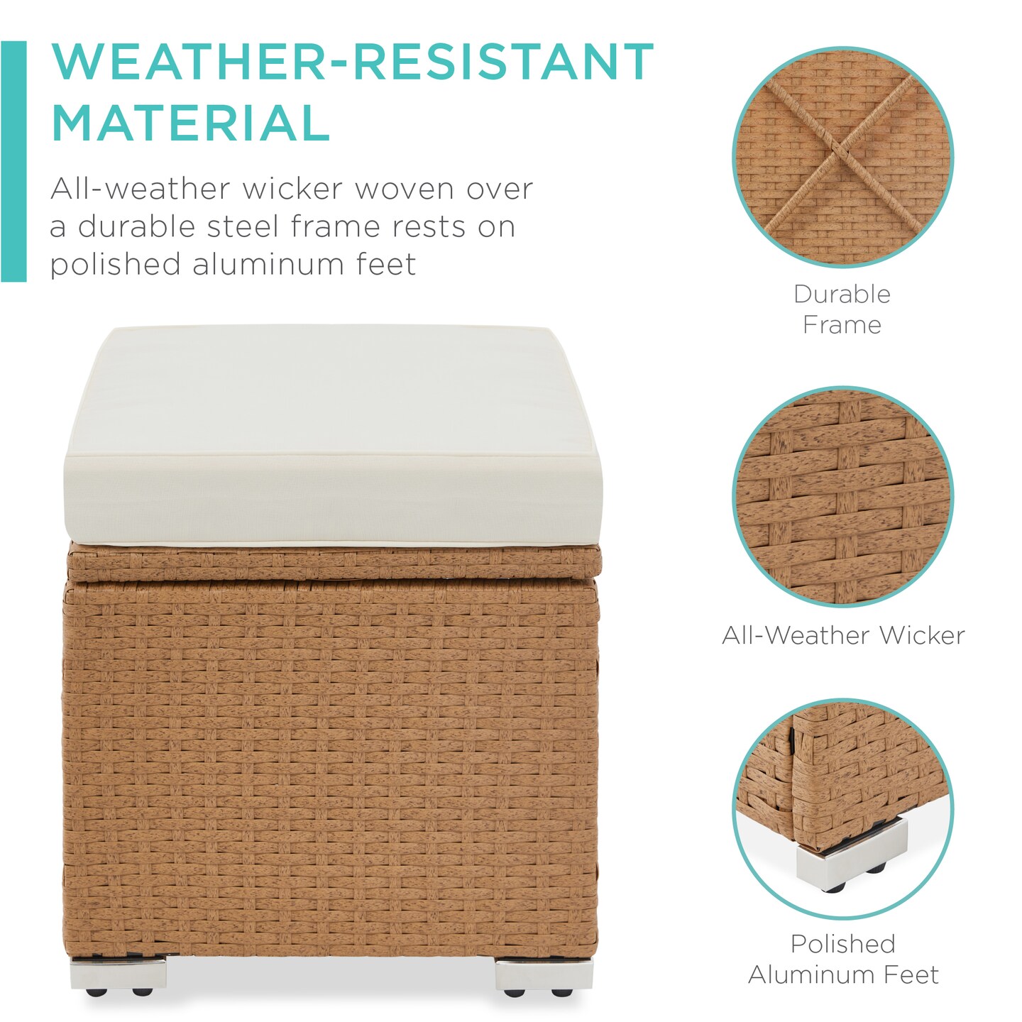 Best Choice Products Set of 2 Wicker Ottomans, Multipurpose Furniture w/ Removable Cushions, Steel Frame