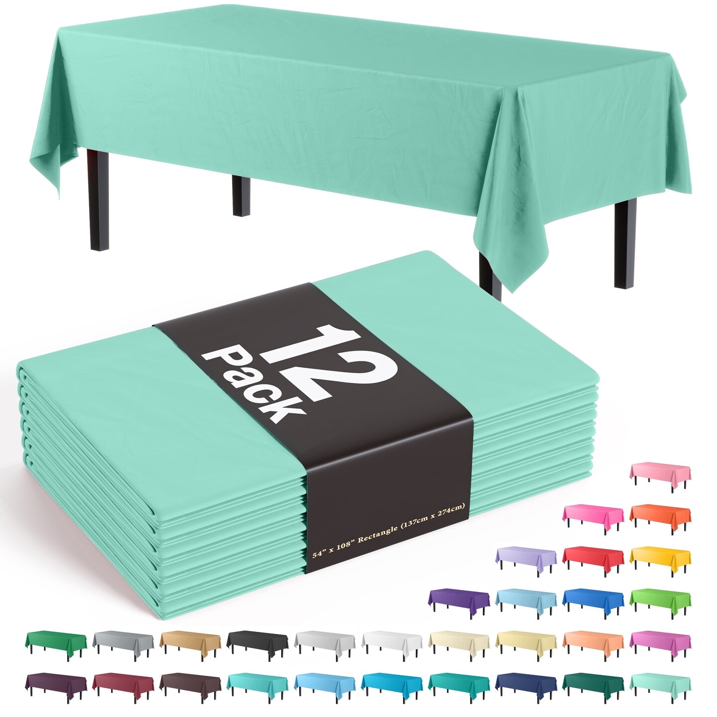 Exquisite 12-Pack Premium Plastic Tablecloth 54in. x 108in. Rectangle Plastic Table Cover