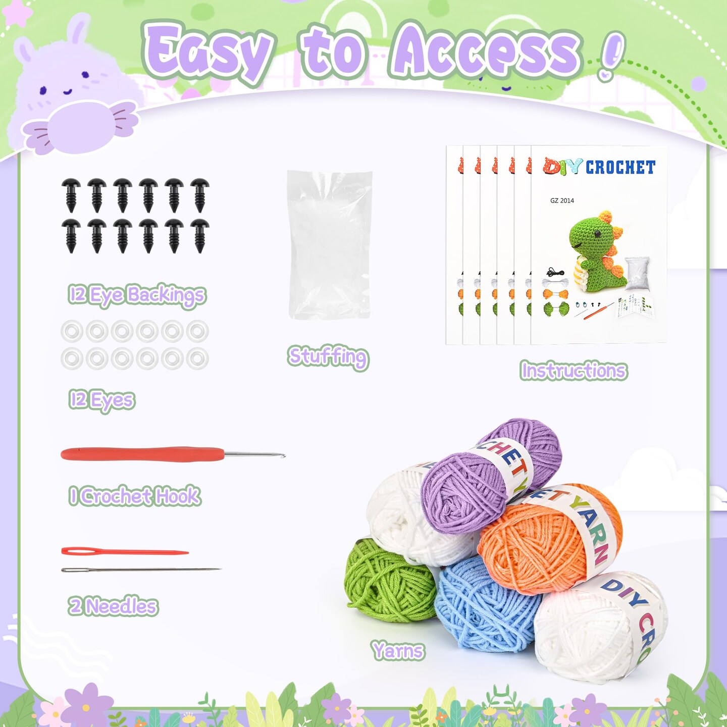 Knitting Kit for Beginners with 6 Pcs Crochet Animal Kit for Beginners in Step by Step Video Tutorials, Beginner Crochet Kit for Adults (Purple)