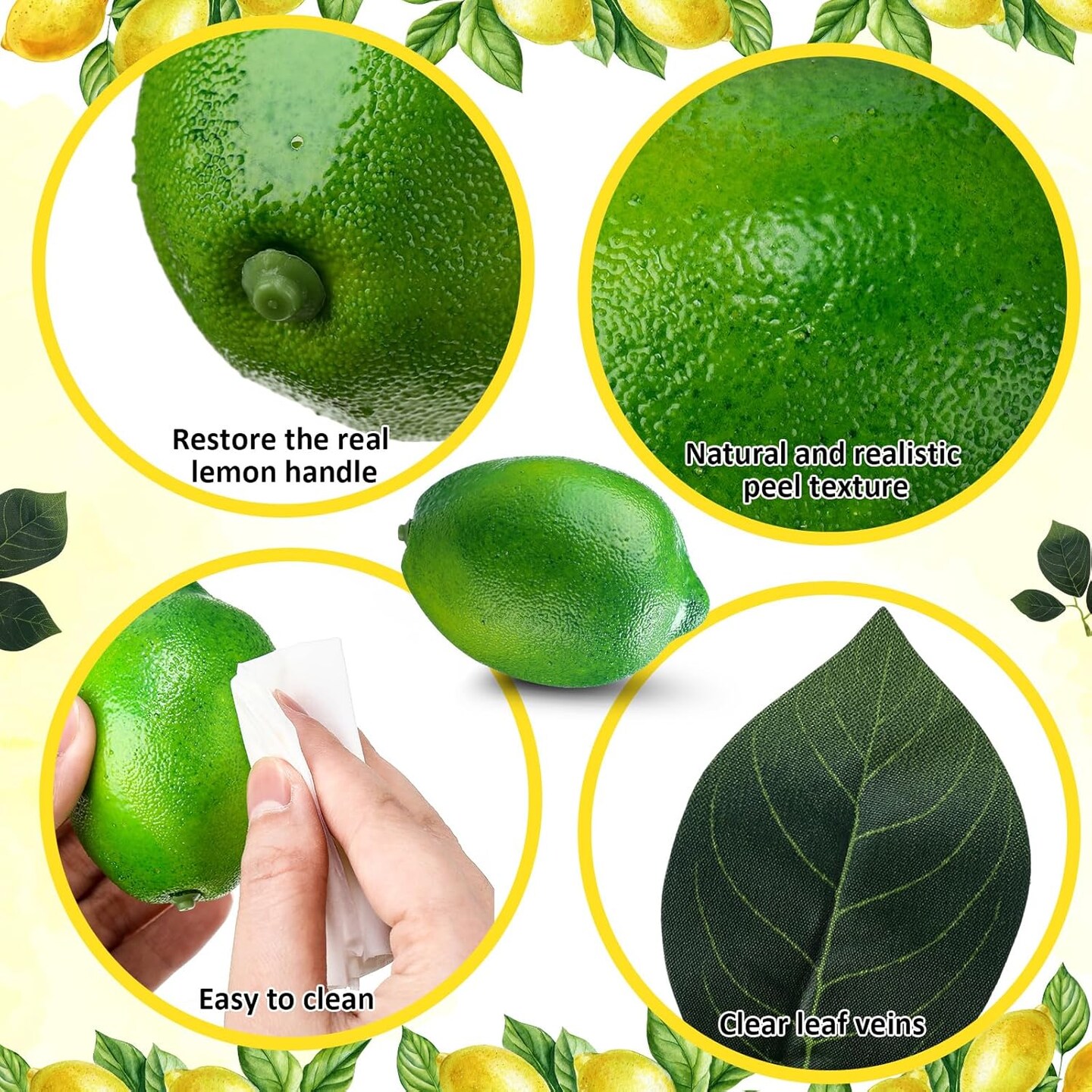 20 Pcs Artificial Lemons and Limes with 10 Pcs Leaves