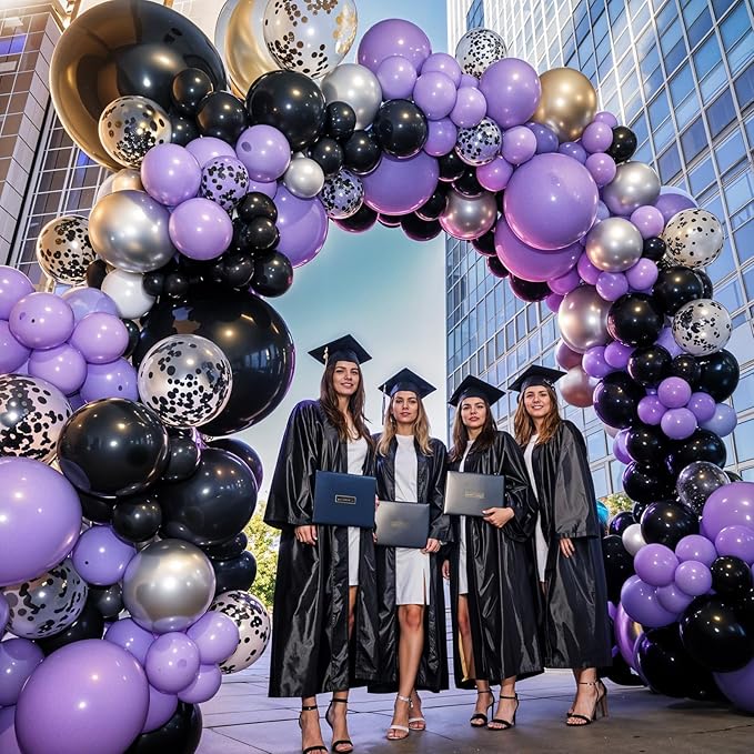 Graduation Balloons Purple,50 Puppliescs 12 Inch Purple Black Silver Graduations 2026 Balloons for University College High School Grad 2026 Graduation Party Supplies