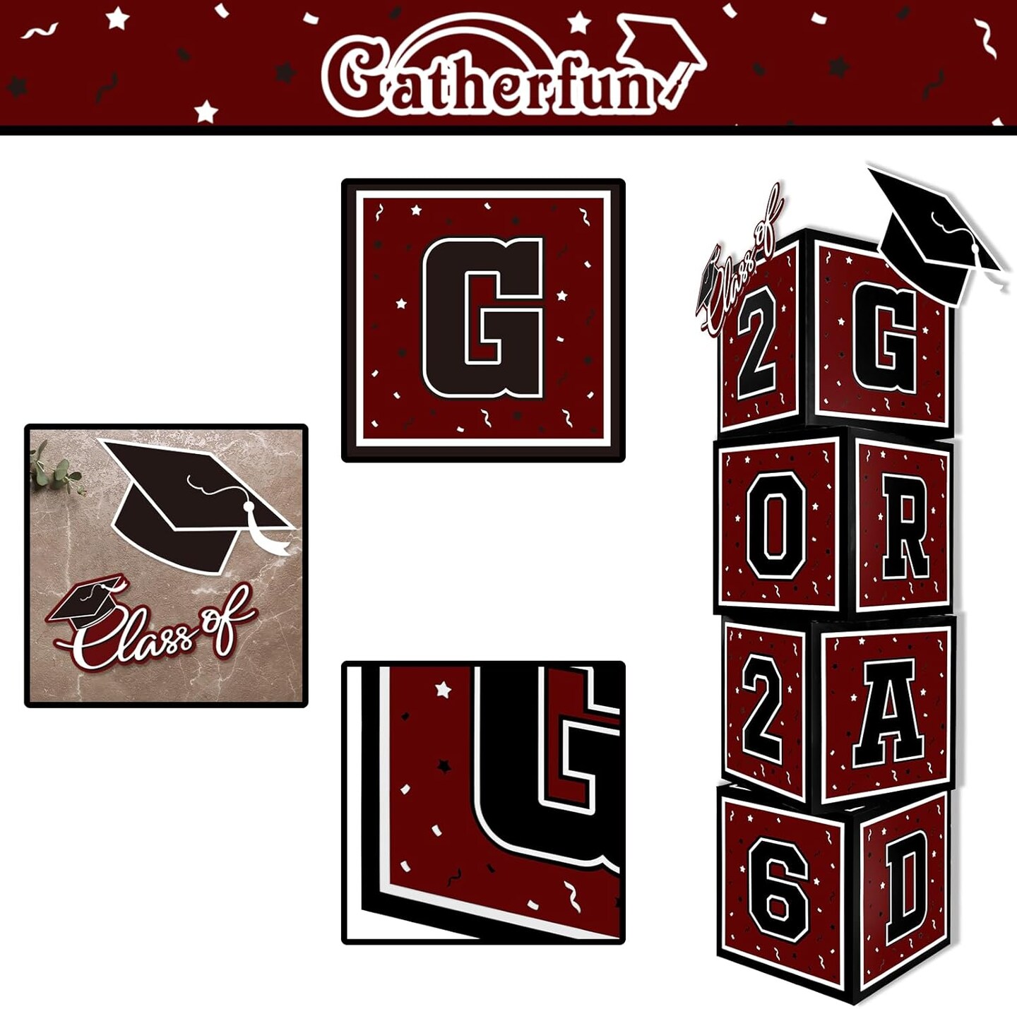 2026 Graduation Decorations Set - So Proud of You - Class of 2025 Balloon Boxes for Memorable Grad Party Supplies, Indoor/Outdoor Congrats Grad Home Door Décor Essentials( maroon and black)