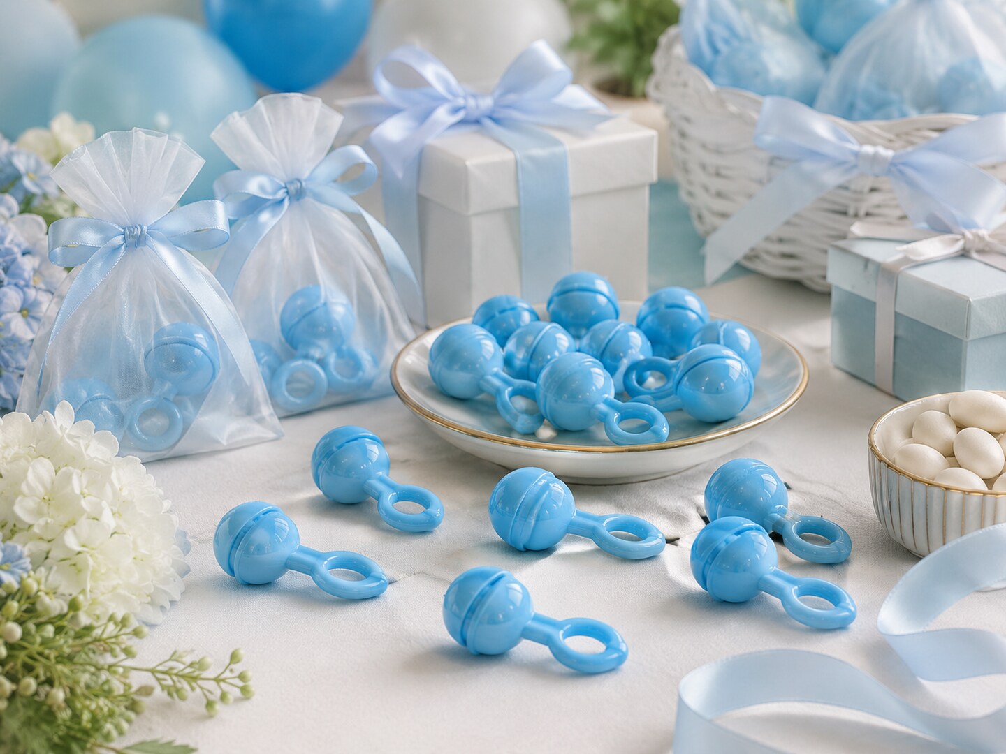 Mini Baby Rattle Blue 1.75" – 24/Pack | Cute Baby Shower Favors & Craft Embellishments