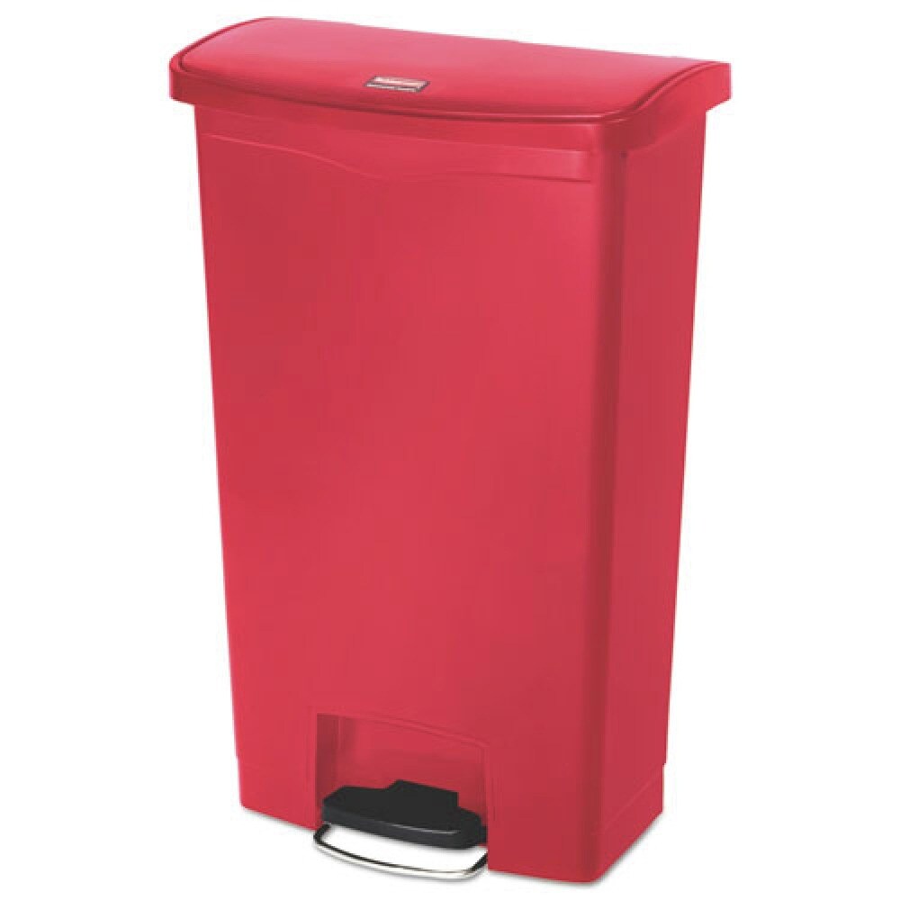 Rubbermaid Commercial Streamline 18-Gallon Front Step Style Resin Step-On Container - Red