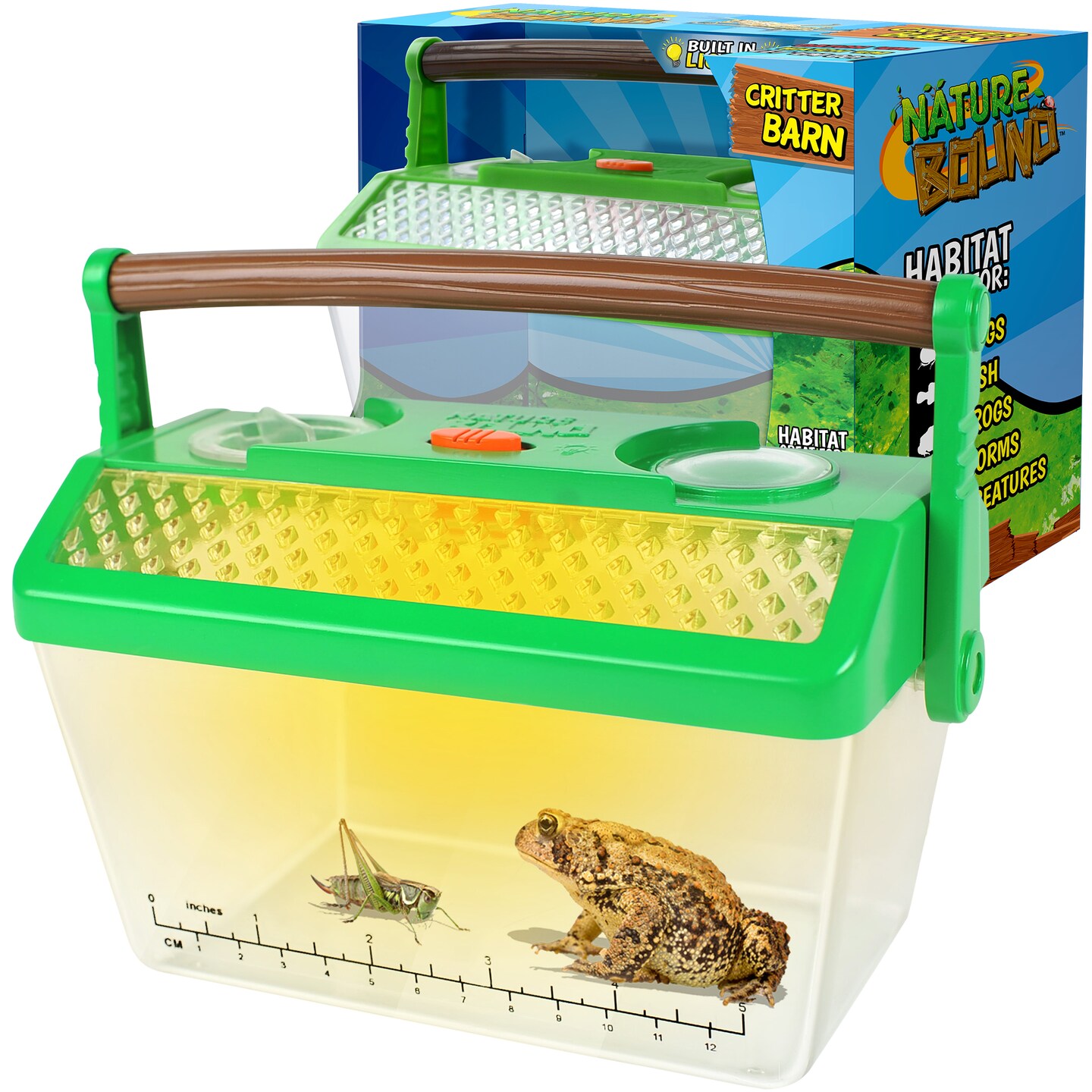 Nature Bound: Critter Barn Habitat - Light-Up Insect Viewer, Built-In Magnifier, Ventilated Lid, Bugs-Fish-Frogs-Worms, Catch & Release Play, Kids 5+