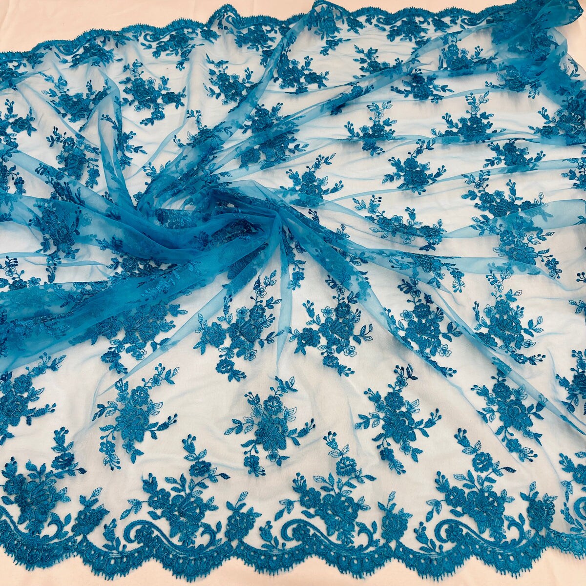 1 Yard Elegant Corded Bridal Lace Fabric with Embroidered on 100% Polyester Net Mesh 56&#x22; Width