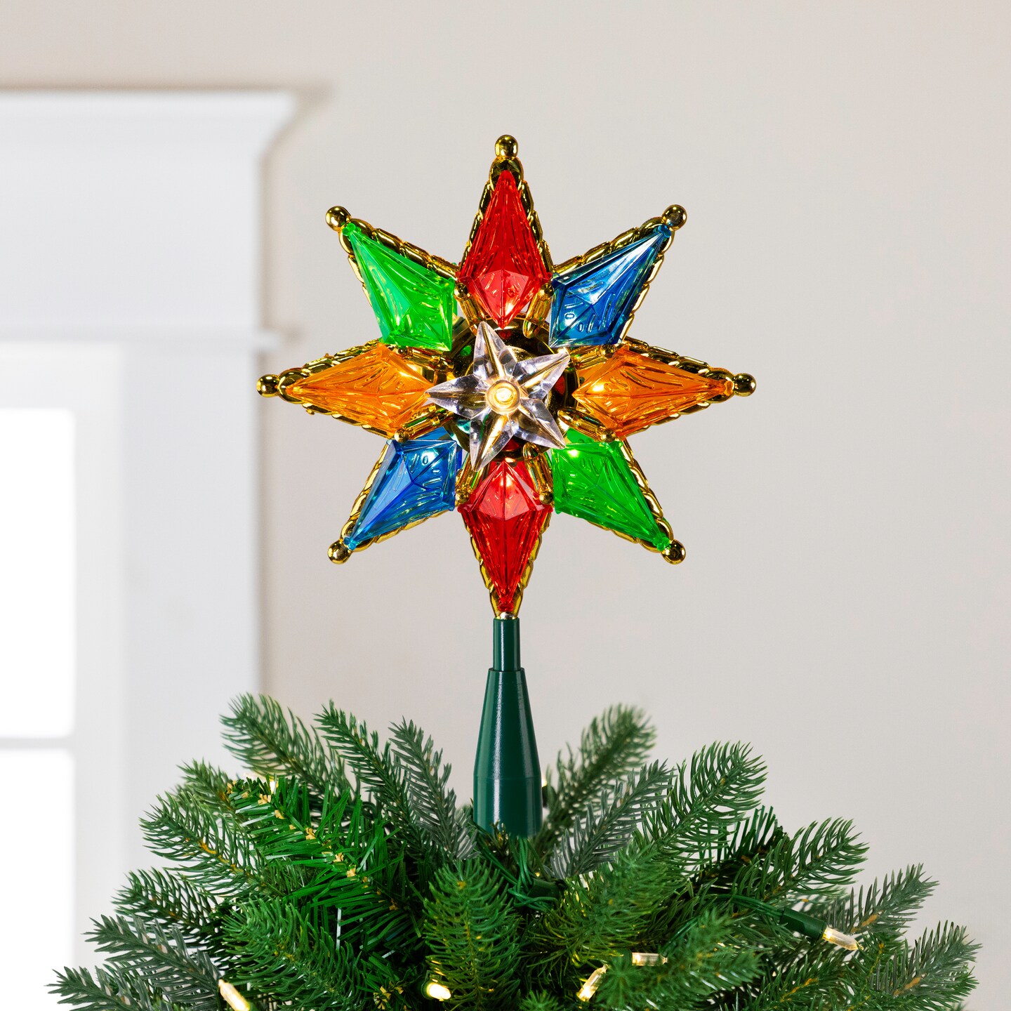 Northlight Lighted 8-Point Star Christmas Tree Topper - 11" - Multi-Color - Clear Lights