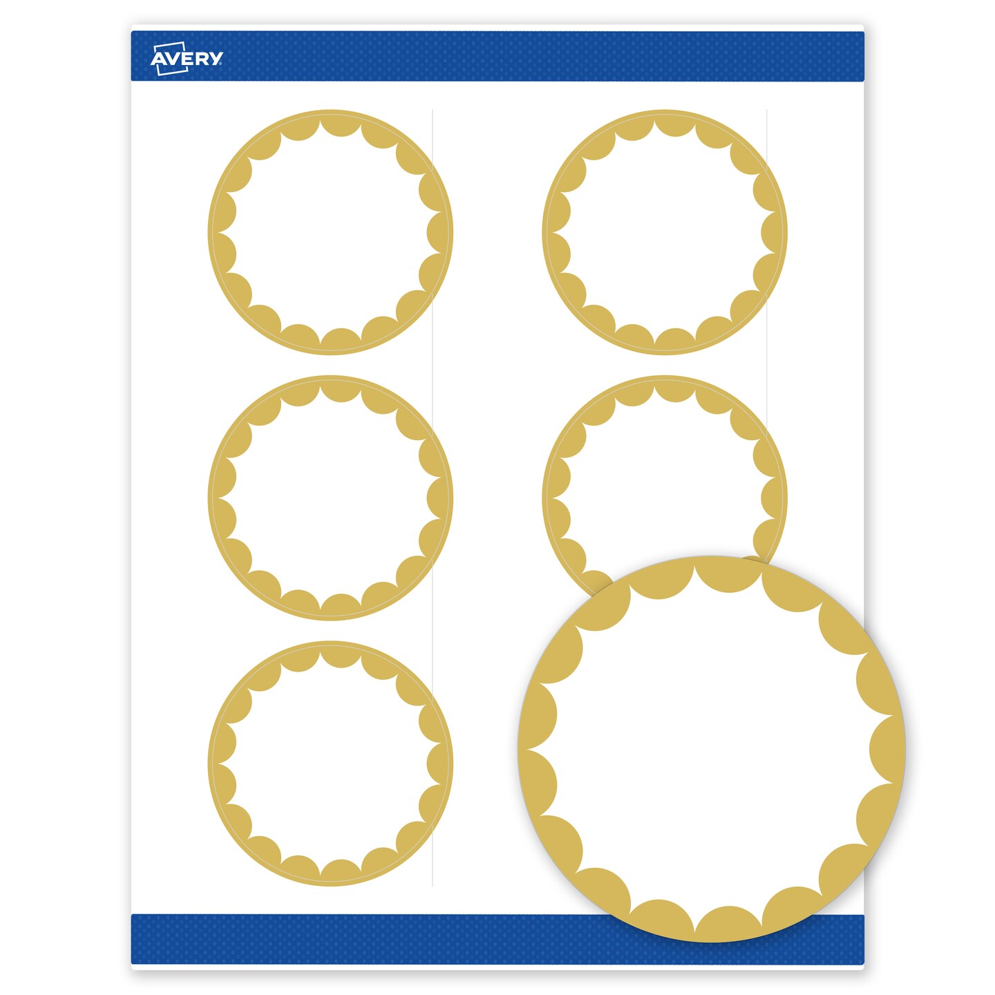 Avery Printable Round Labels, Gold Edge Dots, 3&#x22; Diameter, Matte White Round Labels, Permanent, Laser/Inkjet, 60ct, Great for Product Labels