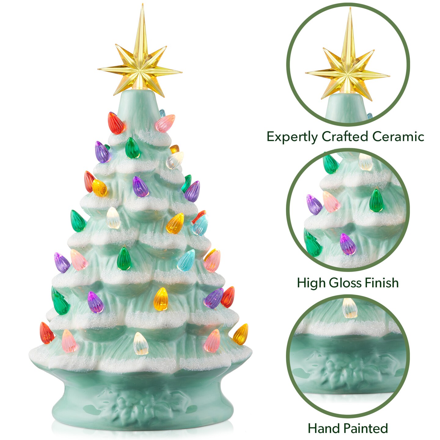 Casafield Hand Painted Ceramic Christmas Tree, 12-Inch Pre-Lit