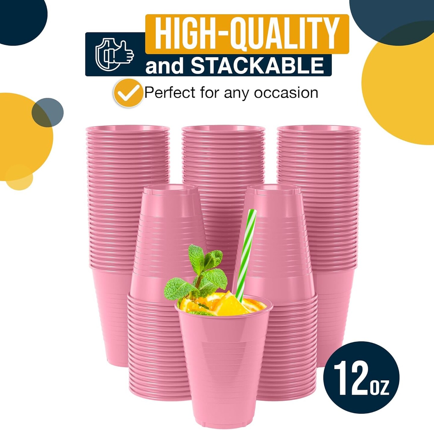 Exquisite Party Solids 12 Oz Plastic Cups – 100 Pack Disposable Cups for Parties & Events | Durable Plastic Party Cups | Bulk Drink Cups for Soda, plastic cup | Recyclable Disposable Cups for Everyday Use & Celebrations