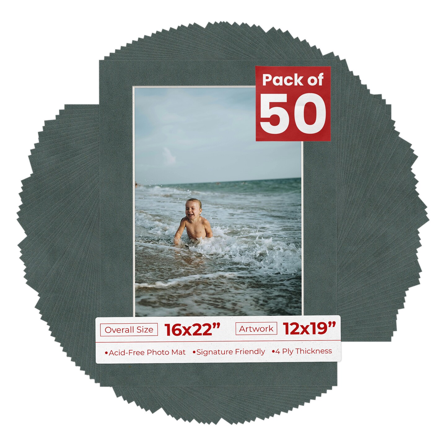 Dark Grey Suede Mat Board for 16x22 Frames - Fits 12x19 Photos