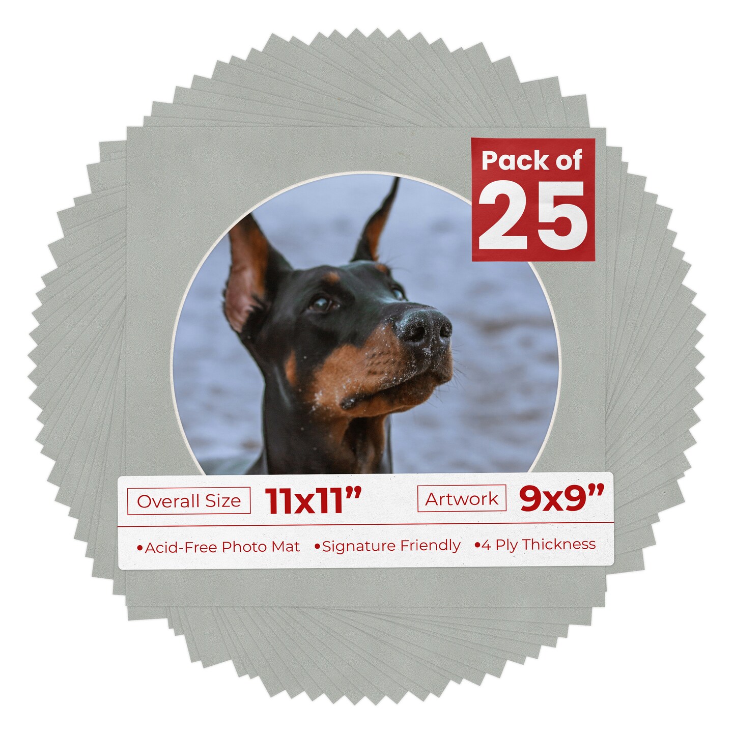 Light Grey Suede Mat Board for 11x11 Frames - Circle Opening for 9x9 Photos