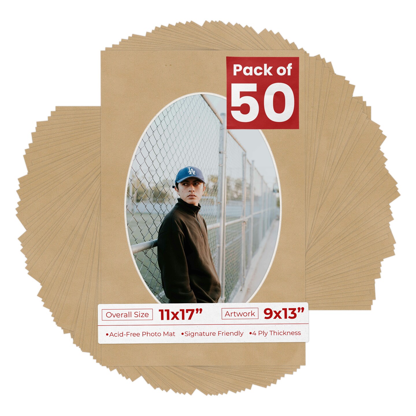 Beige Suede Mat Board for 11x17 Frames - Oval Opening for 9x13 Photos