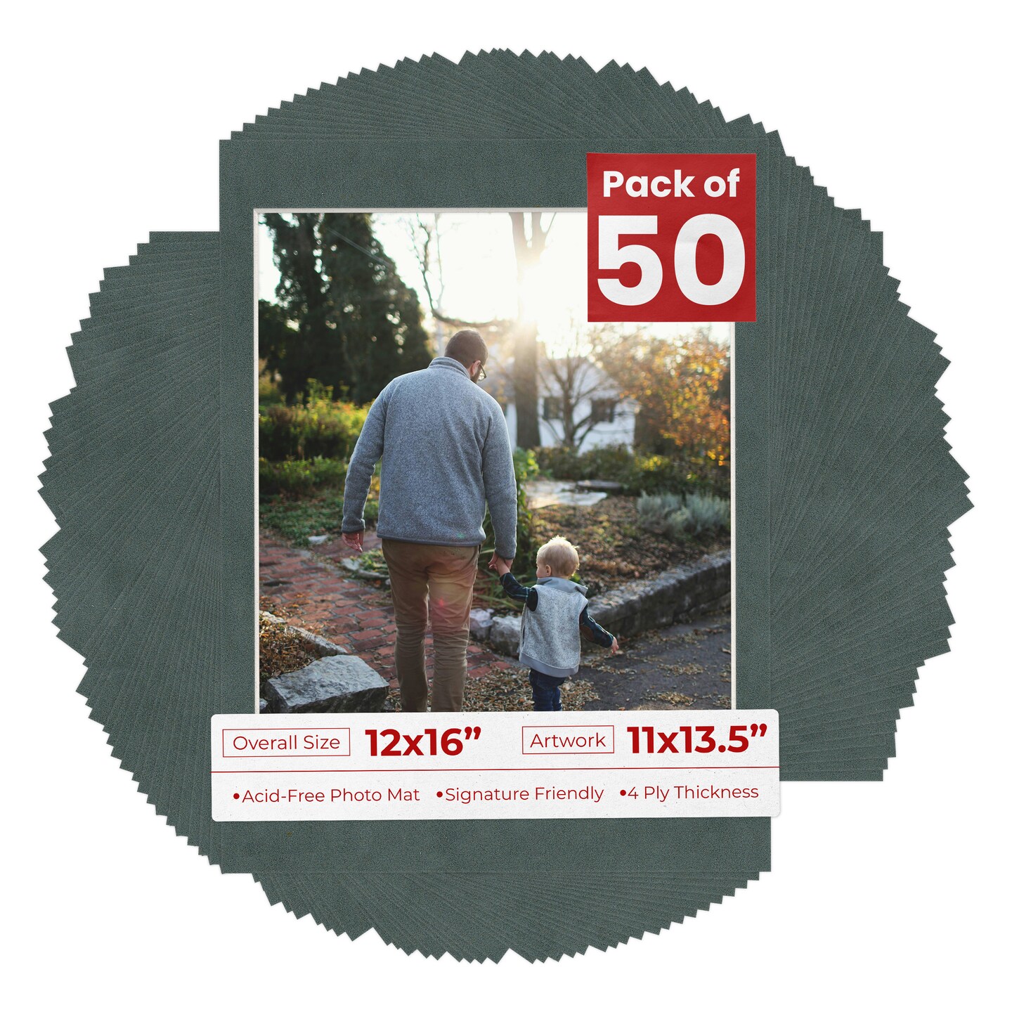 Dark Grey Suede Mat Board for 12x16 Frames - Fits 11x13.5 Photos