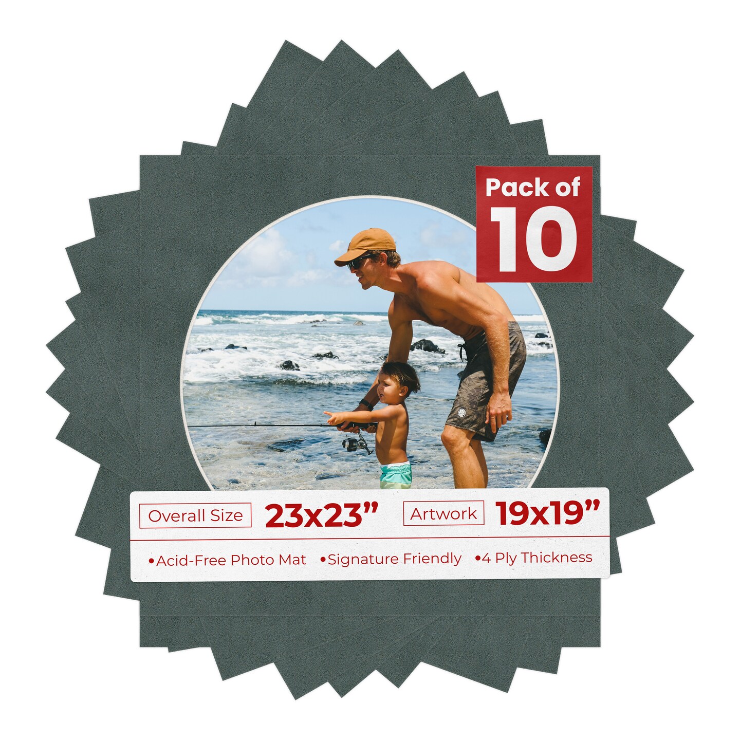 Dark Grey Suede Mat Board for 23x23 Frames - Circle Opening for 19x19 Photos