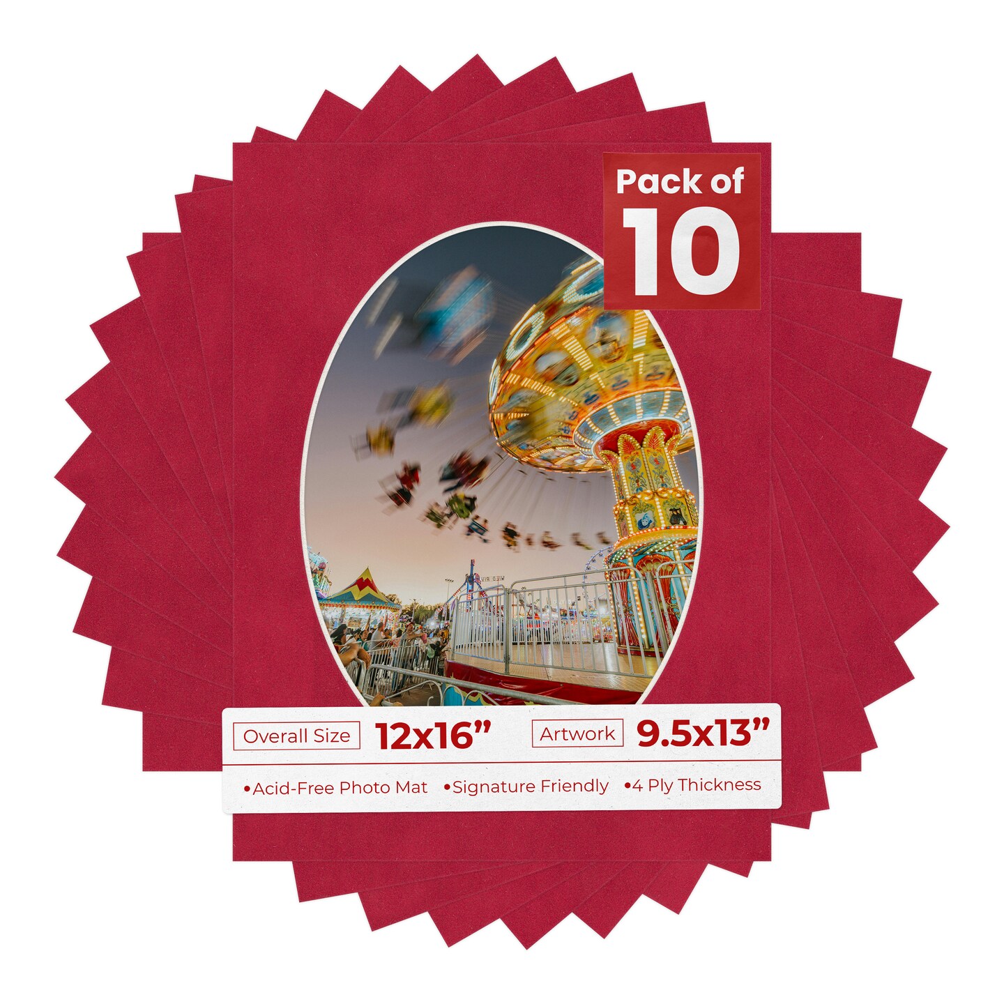 Red Suede Mat Board for 12x16 Frames - Oval Opening for 9.5x13 Photos