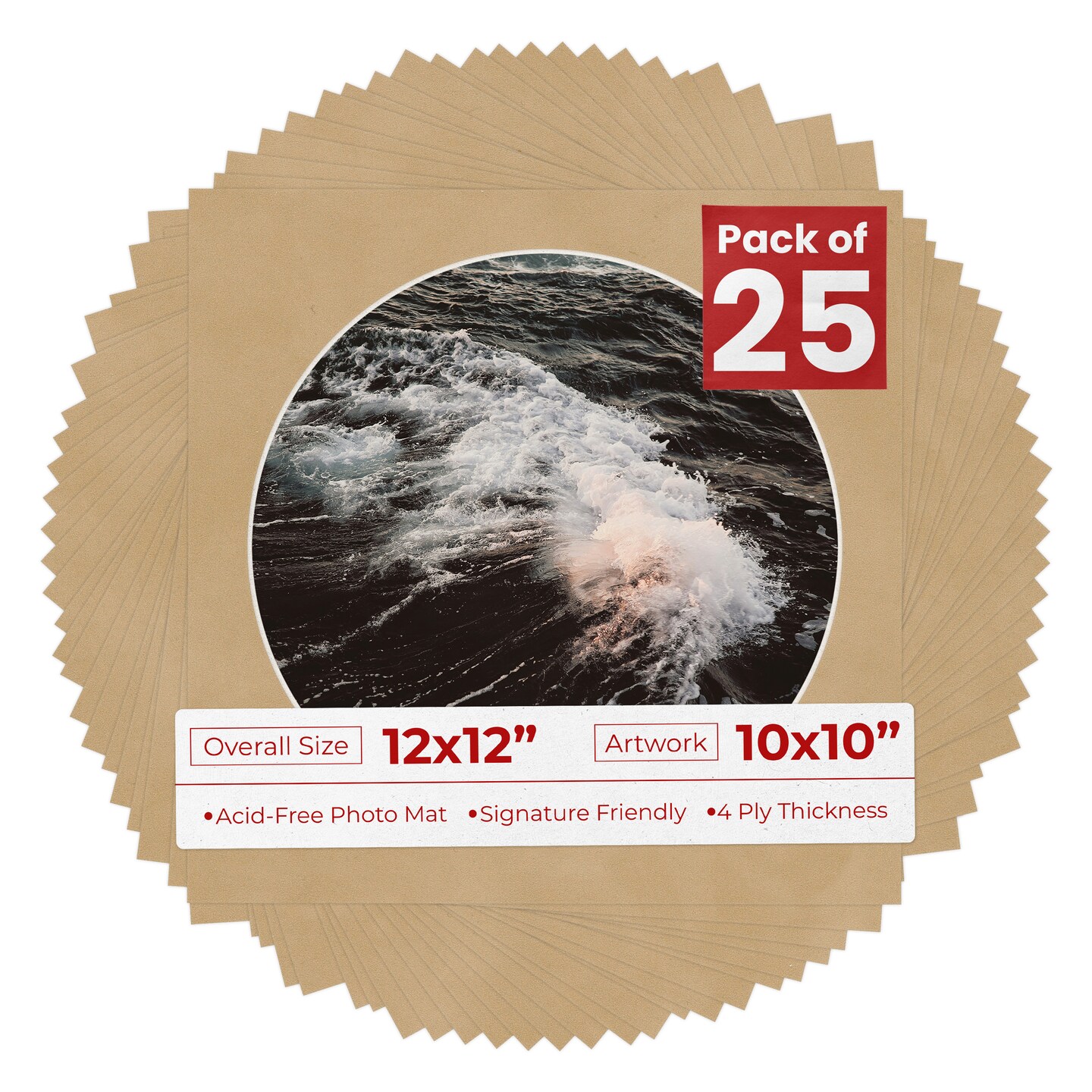 Beige Suede Mat Board for 12x12 Frames - Circle Opening for 10x10 Photos