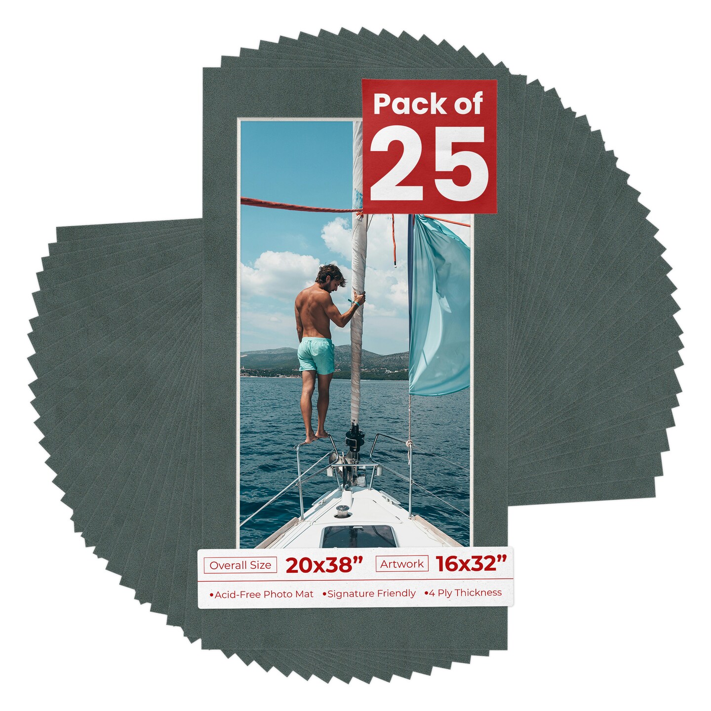 Dark Grey Suede Mat Board for 20x38 Frames - Fits 16x32 Photos