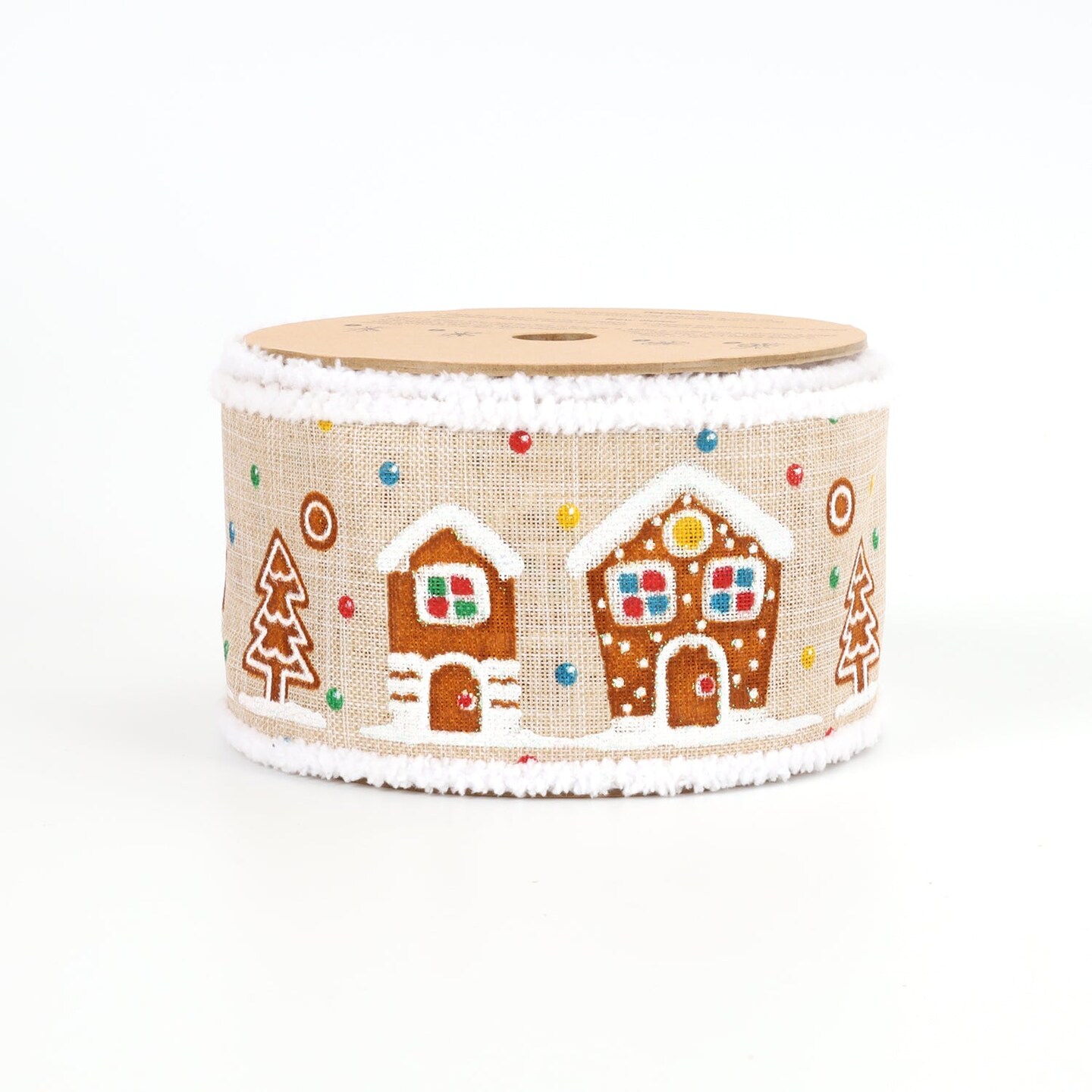 LaRibbons 2 1/2&#x22; Wired Ribbon | &#x22;Gingerbread House&#x22; Natural/Multi | 10 Yard Roll