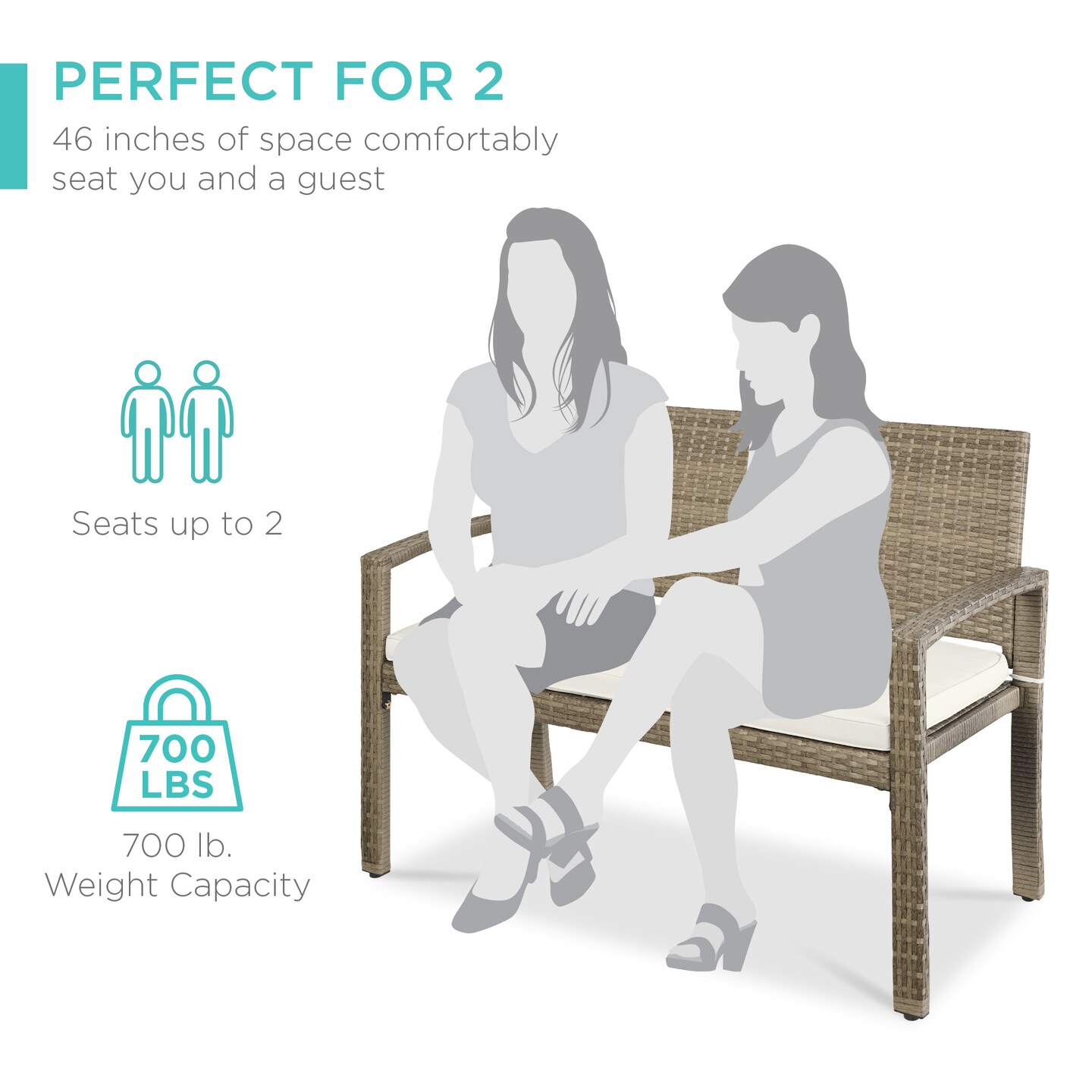 Best Choice Products 2-Person Outdoor Wicker Bench Garden Patio Porch Furniture w/ 700lb Capacity, Cushion