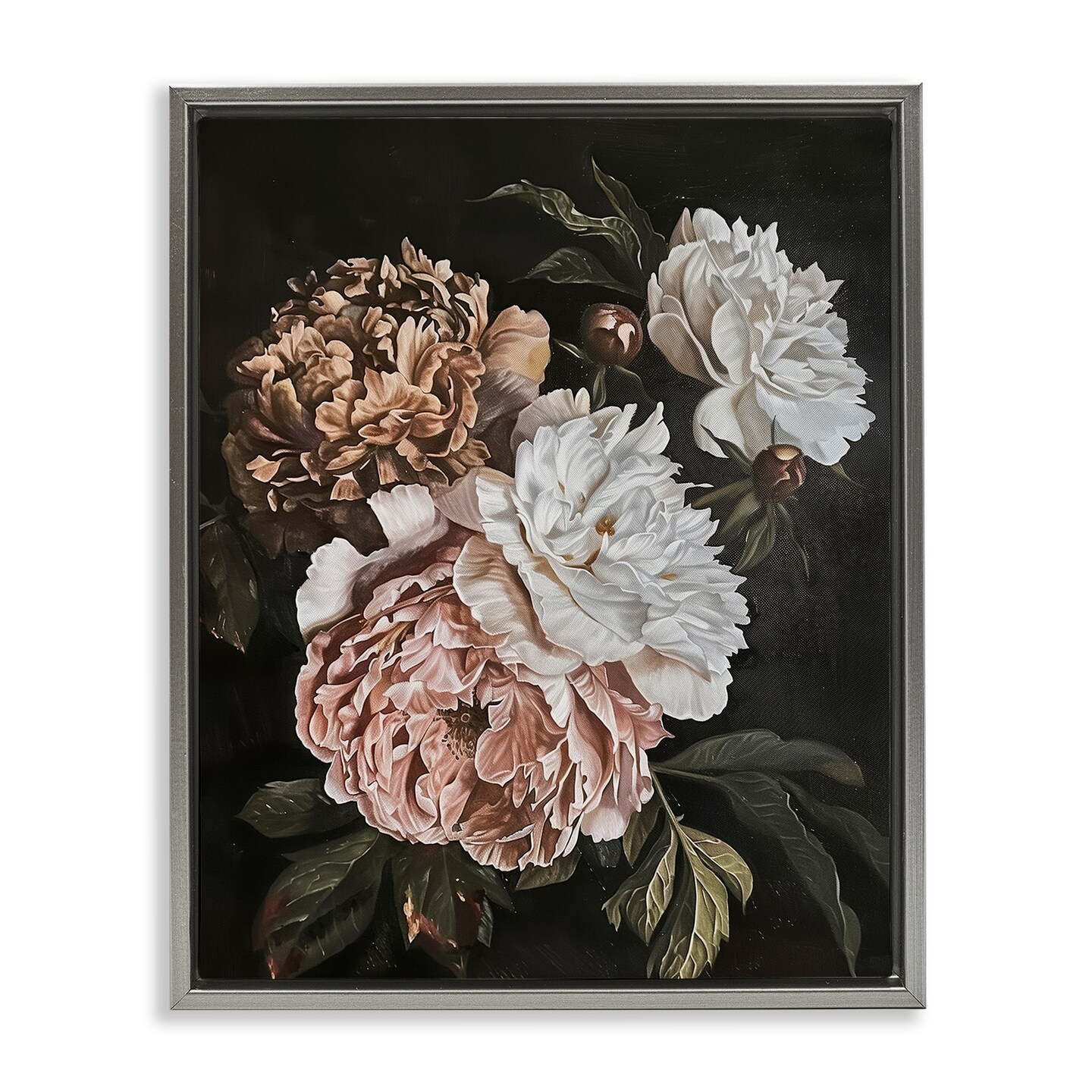 Stupell Industries Moody Peonies on Black Floating Frame Design by Arlington Prints