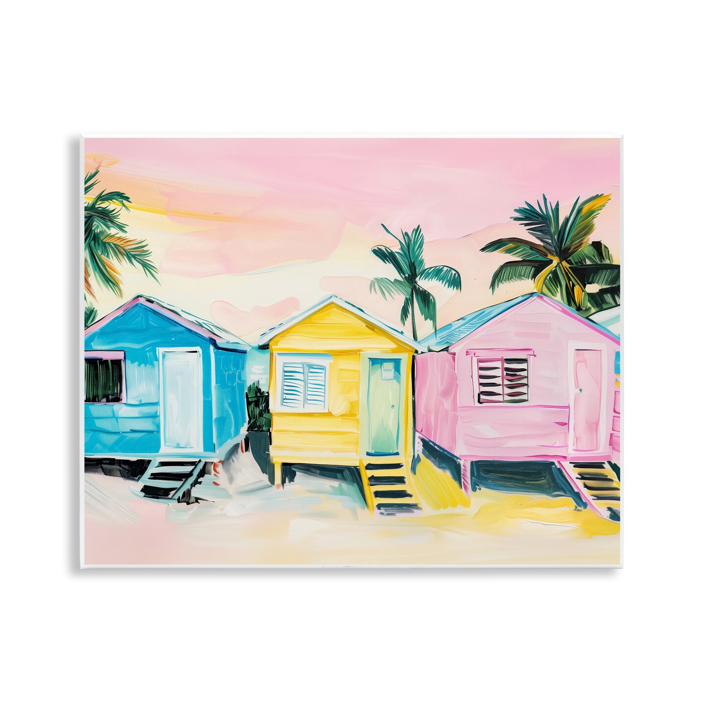 Stupell Industries Pastel Tropical Beach Cabins Wall Plaque Design by Arlington Prints