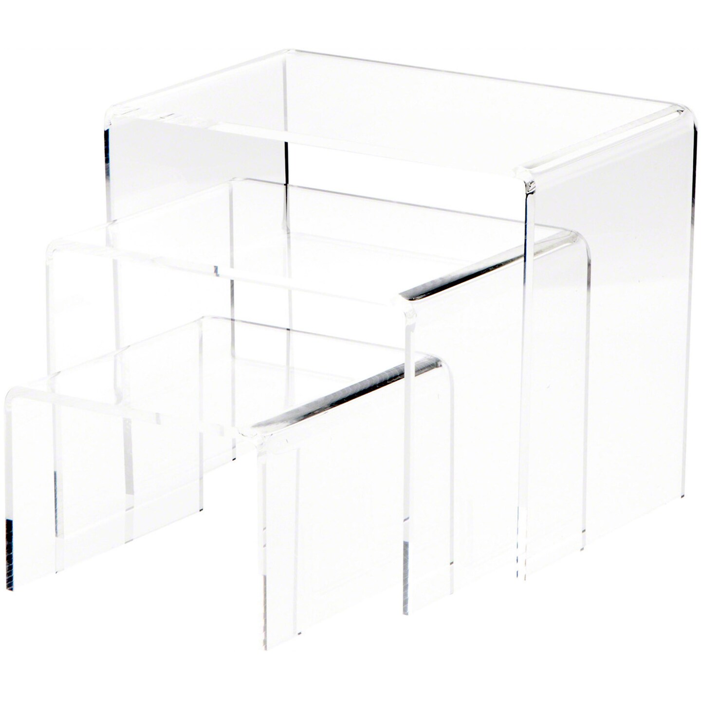 Plymor Clear Acrylic Rectangular Display Risers, 6&#x22; Deep Assortment, Set of 3 (1/4&#x22; thick)