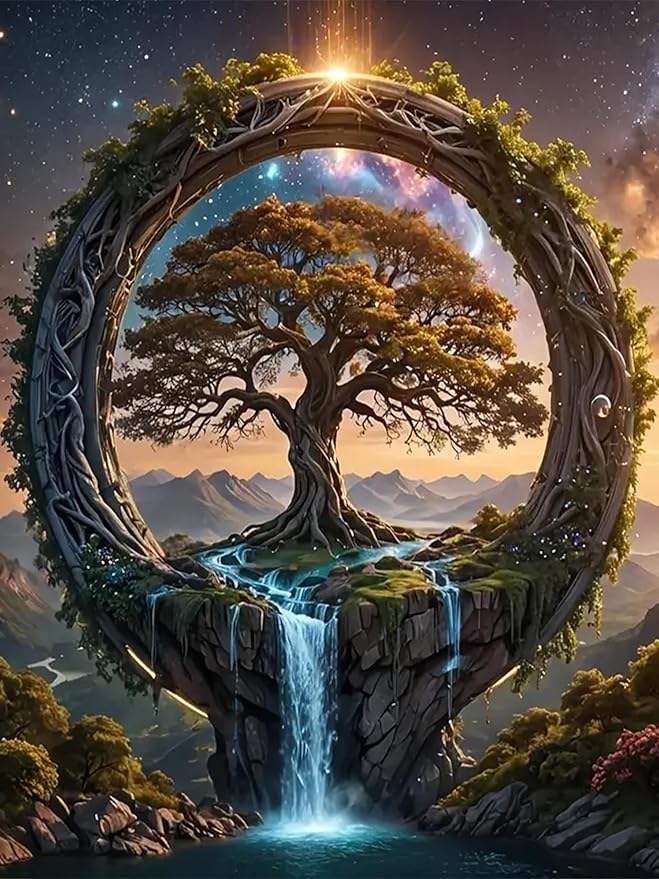 Tree of Life Diamond Art Kits for Adults - 5D Round Drill Diamond Painting Kits, DIY Font of Life Diamond Painting Gem Art, Crystal Waterfall Diamond Art Painting for Home Decor Walls Gifts 12X16Inch