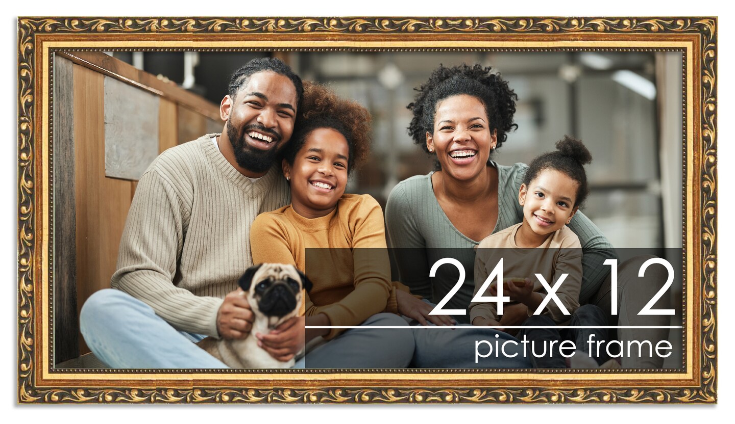 24x12 Solid Wood Antique Picture Frame with UV-Resistant Acrylic &#x26; Acid-Free Backing, Available in 4 Finishes: Bronze, Gold, Silver, and Gold with Black