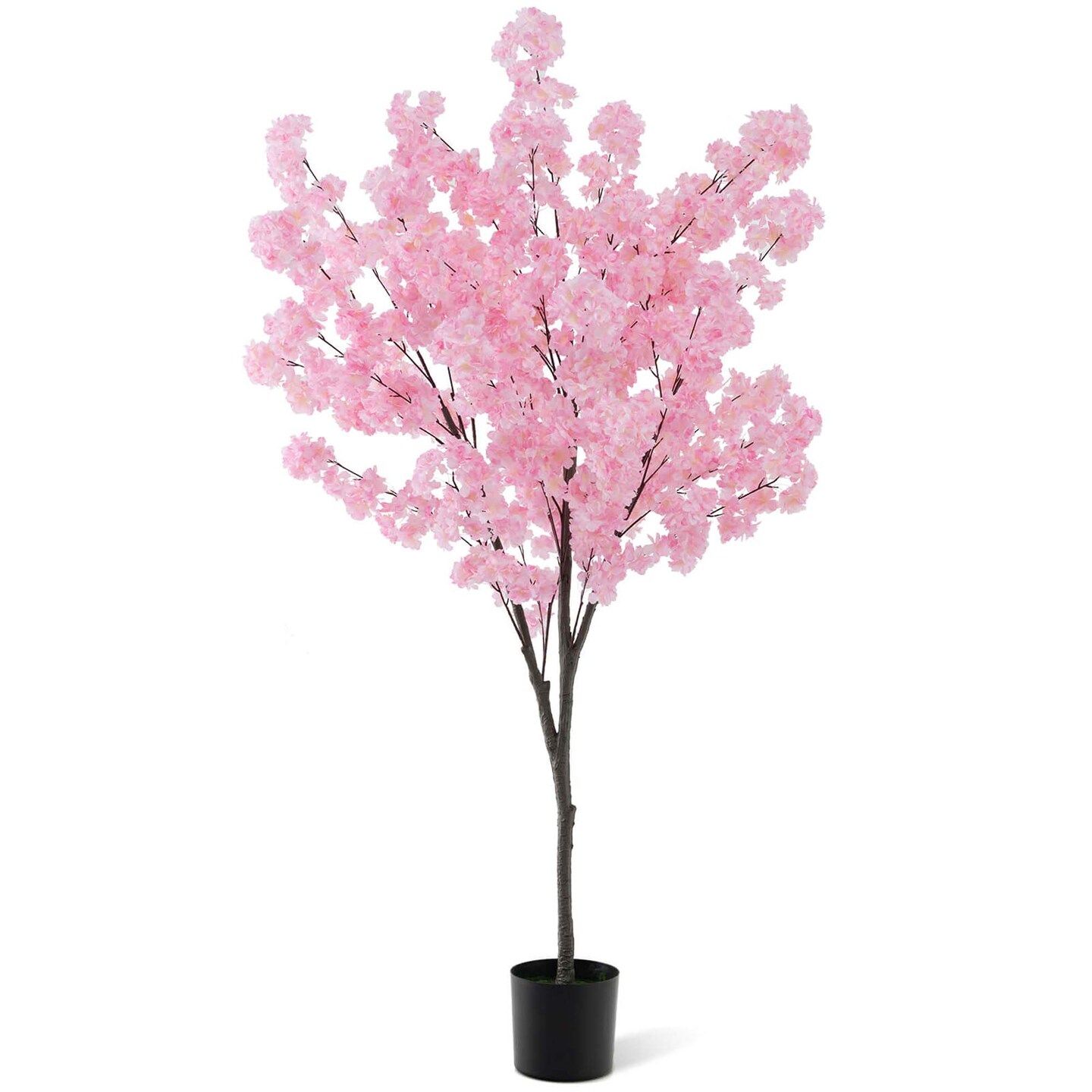 Costway 6.5 FT 1/2 PCS Tall Artificial Cherry Blossom Tree with 900 Pink Flowers Cement-filled