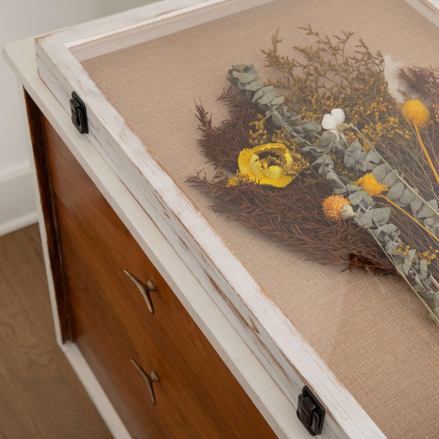 HBCY Creations Wood Shadow Box Display Case - Solid Wood with Acrylic Window - Security Latch - For Mementos and Keepsakes