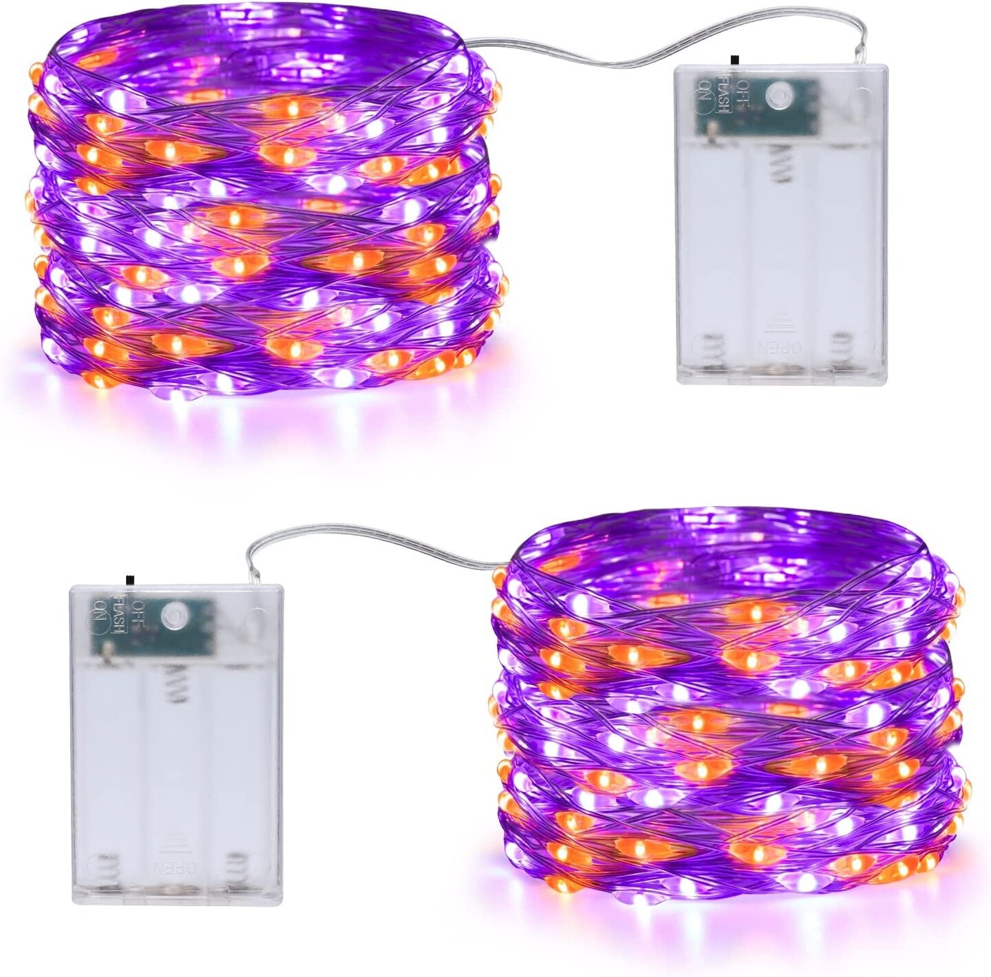 2 Pack Orange Purple Halloween Lights,16.4Ft 50 LED 2 Modes Twinkle Fairy Lights Battery Operated Lights for Halloween Decorations
