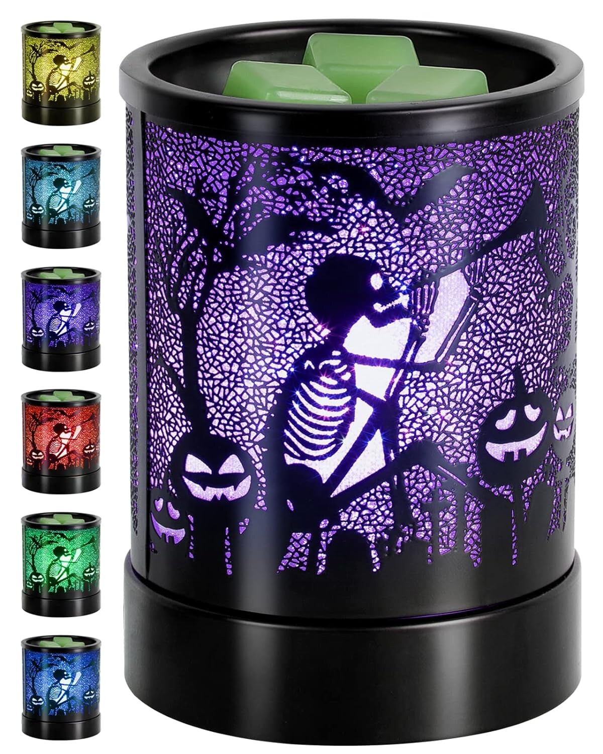 Halloween Wax Melt Warmer Metal Wax Warmer for Scented Wax with 7 Colors LED Changing Wax Burner Melter and Scentsy Warmer for Halloween Decorations Indoor