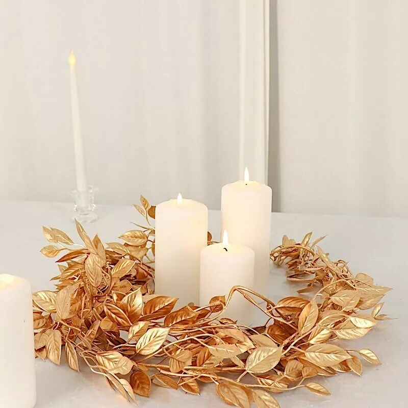 Gold 6 feet Artificial Magnolia Foliage Metallic LEAVES GARLAND Party Events